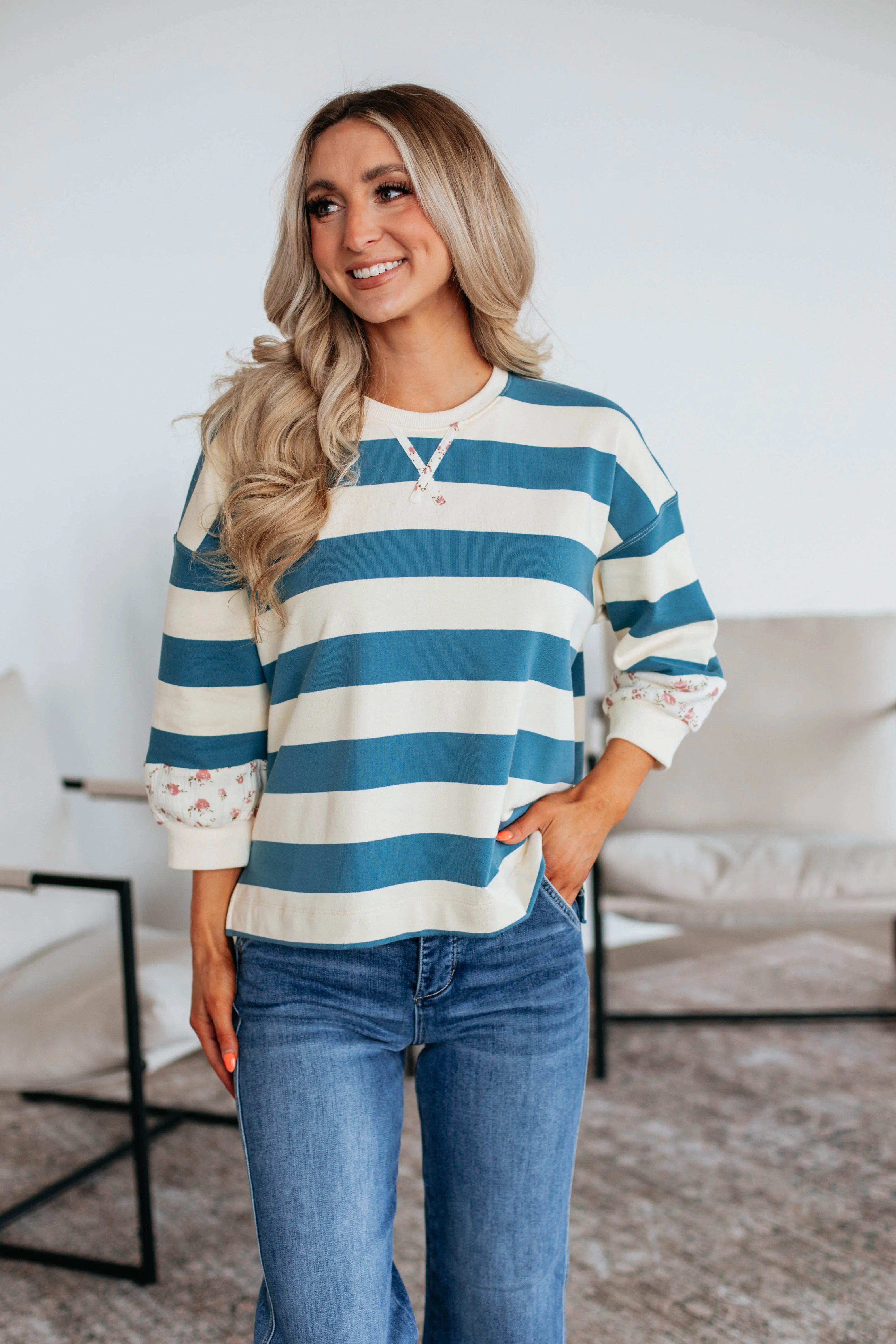 Allegro Striped Top - Steel Blue Mix