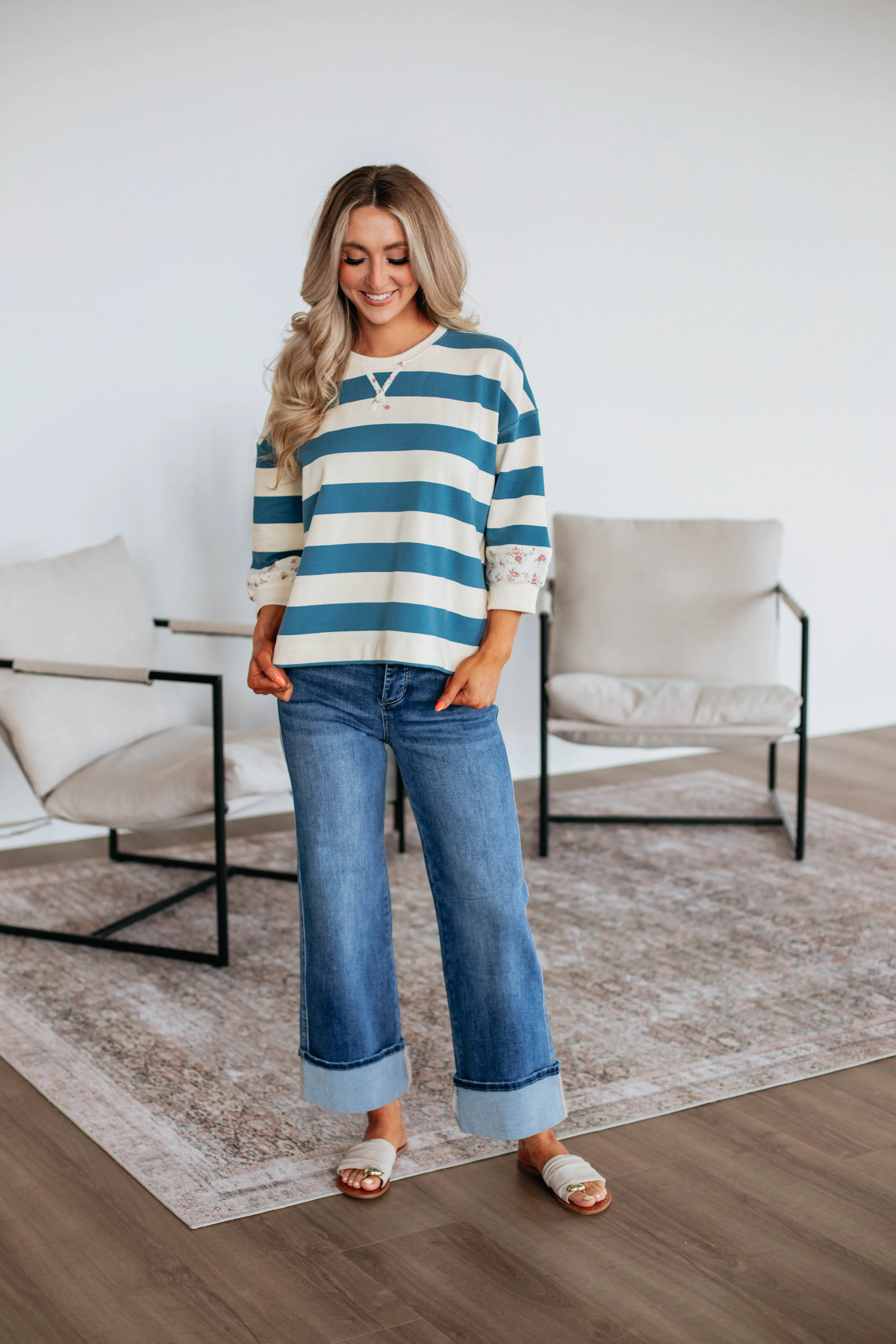 Allegro Striped Top - Steel Blue Mix