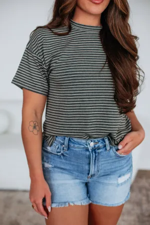 Allie Striped Top - Charcoal Mix