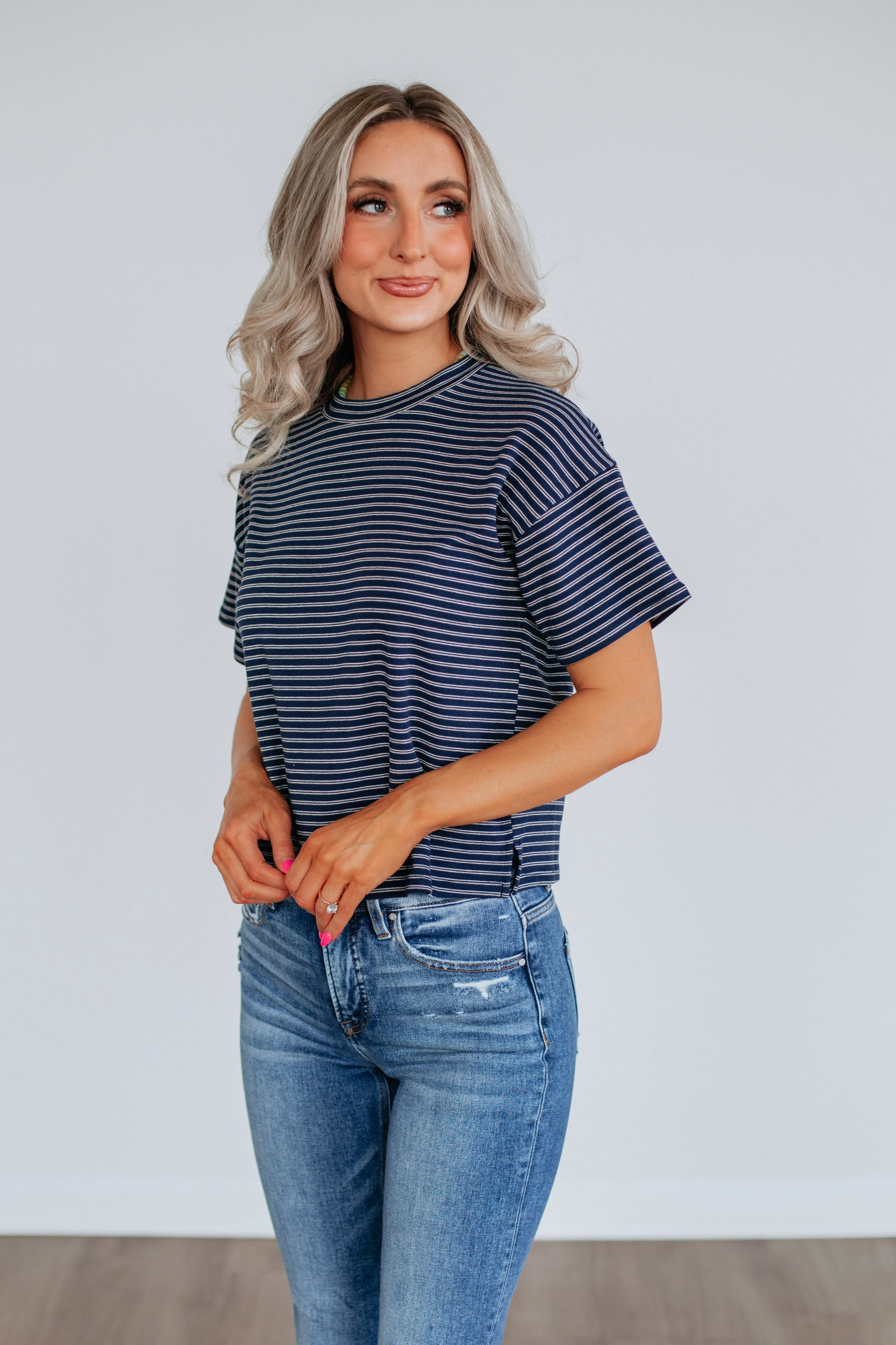 Allie Striped Top - Navy Mix