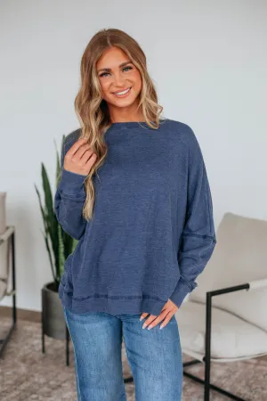 Breah Waffle Knit Top - Steel Blue