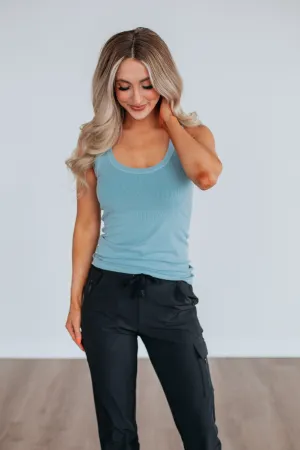 Brinney Ribbed Tank - Retro Blue
