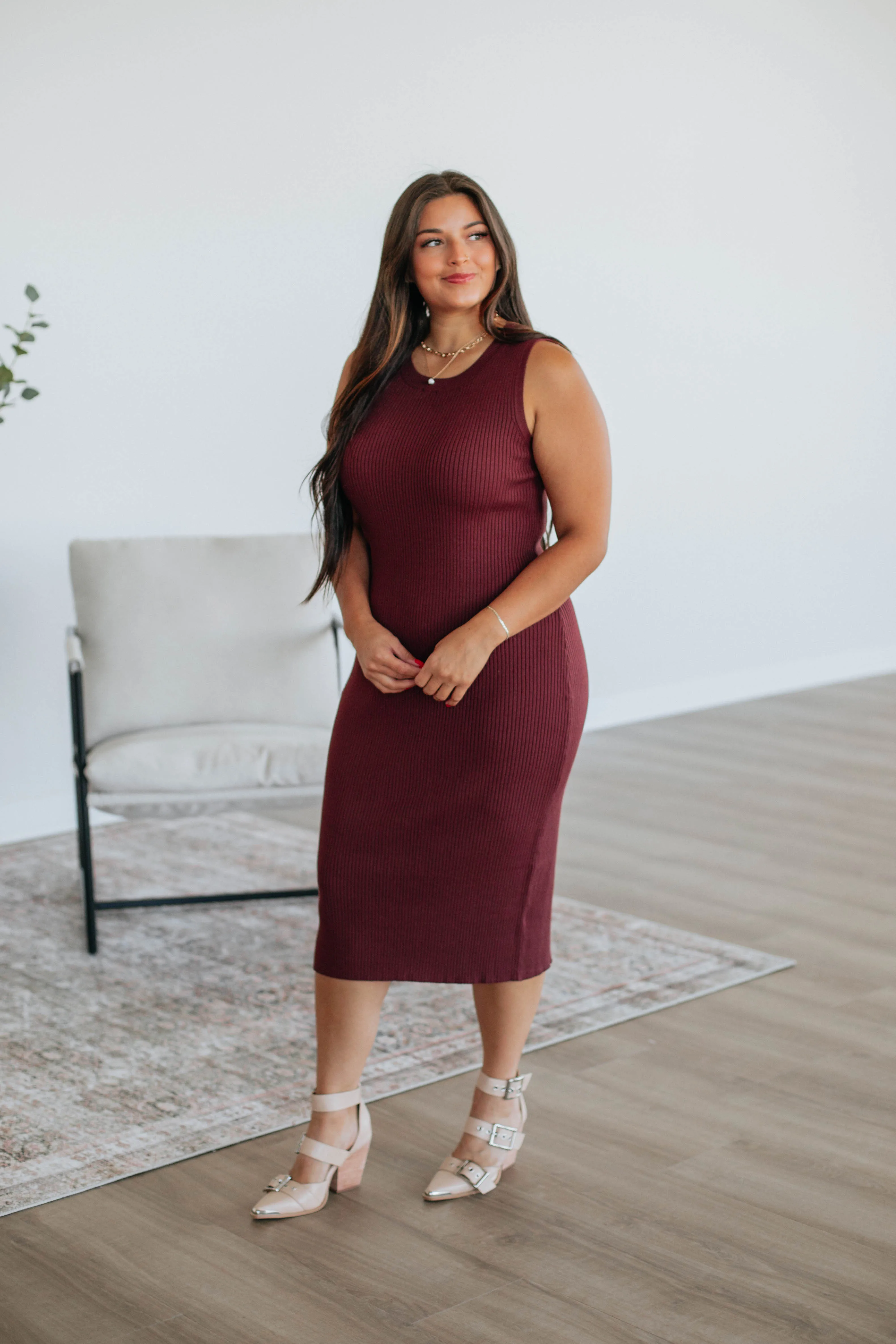 Carina Midi Dress - Merlot