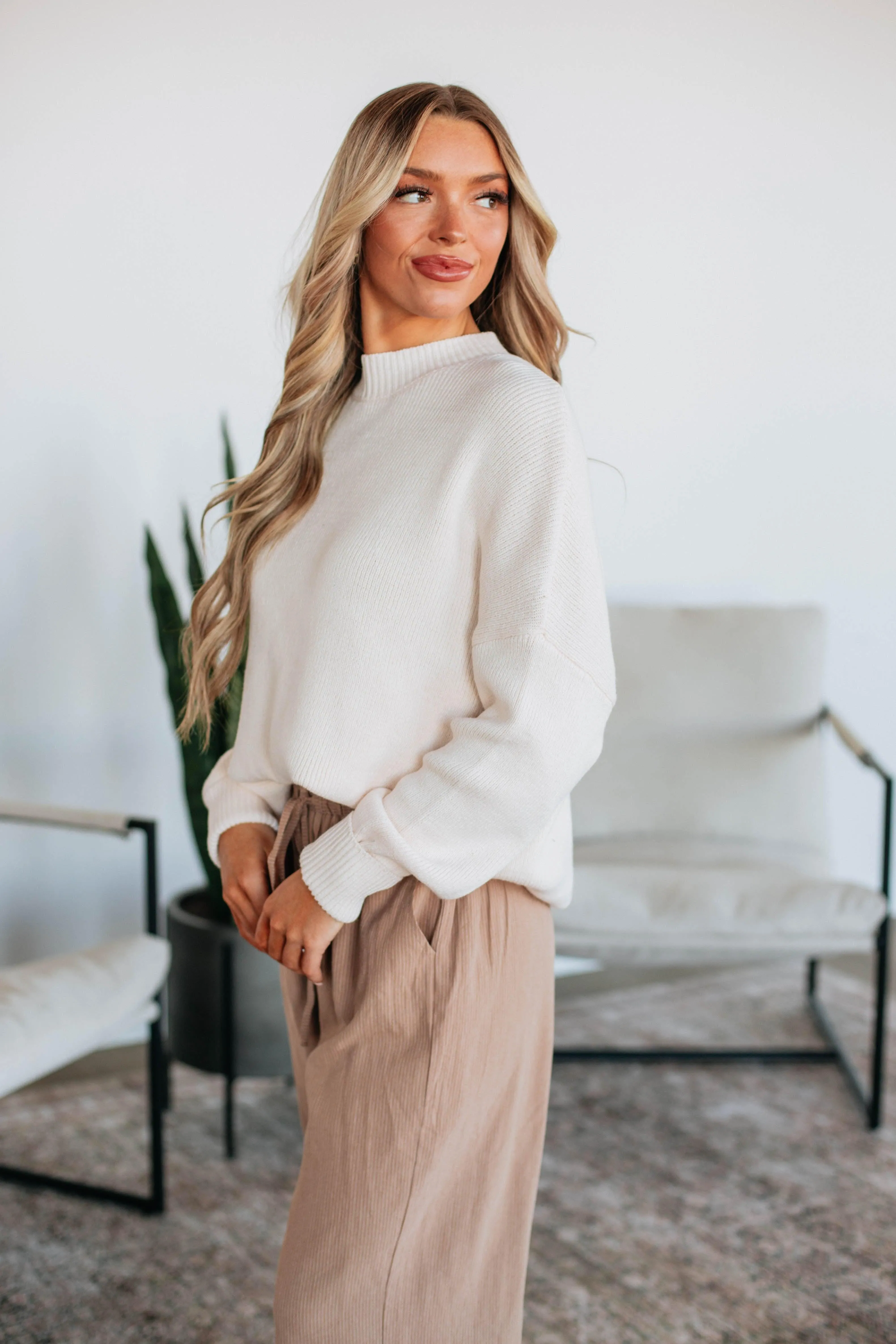 Chelsea Mock Neck Sweater - Natural