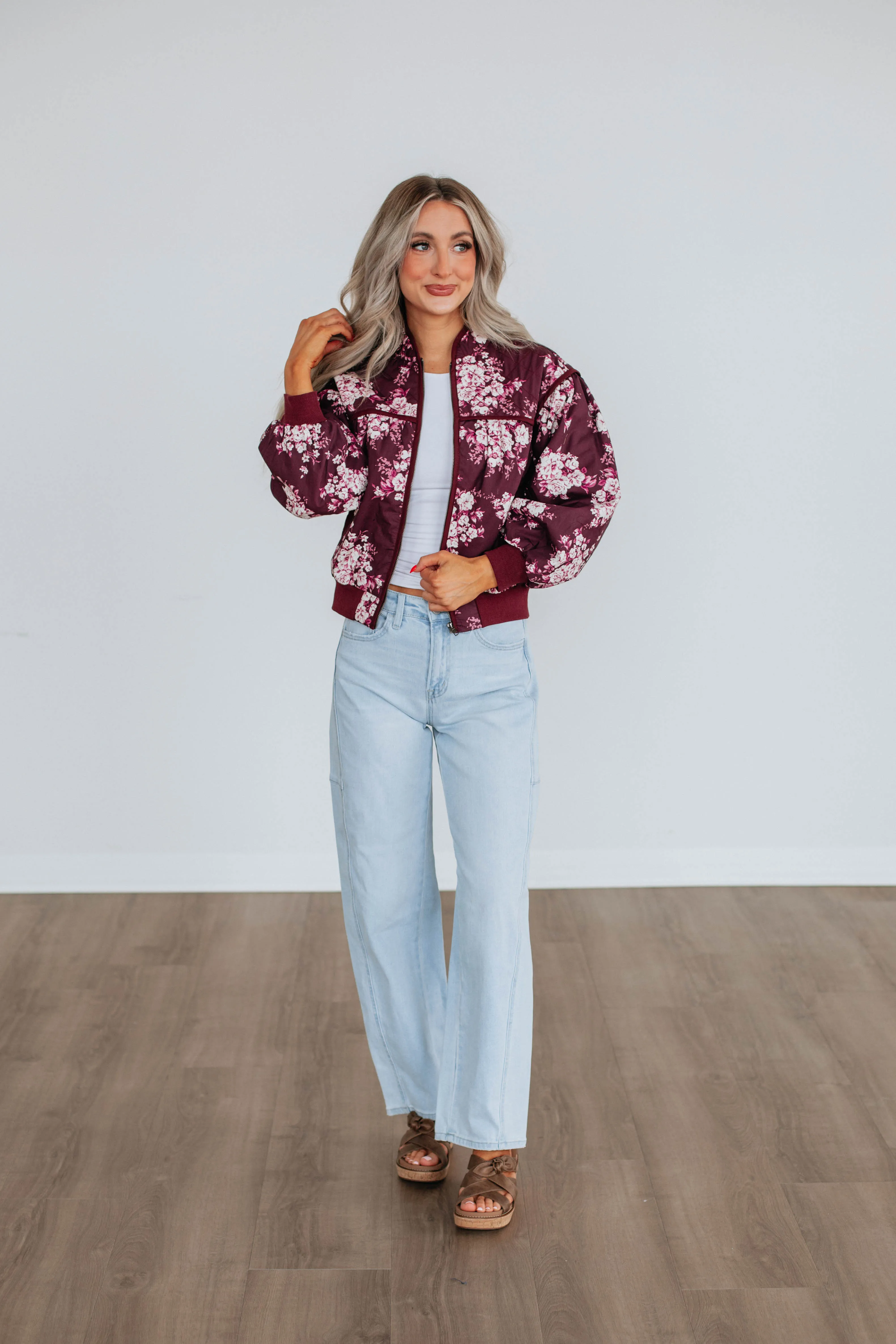 Dasha Quilted Bomber Jacket - Wine