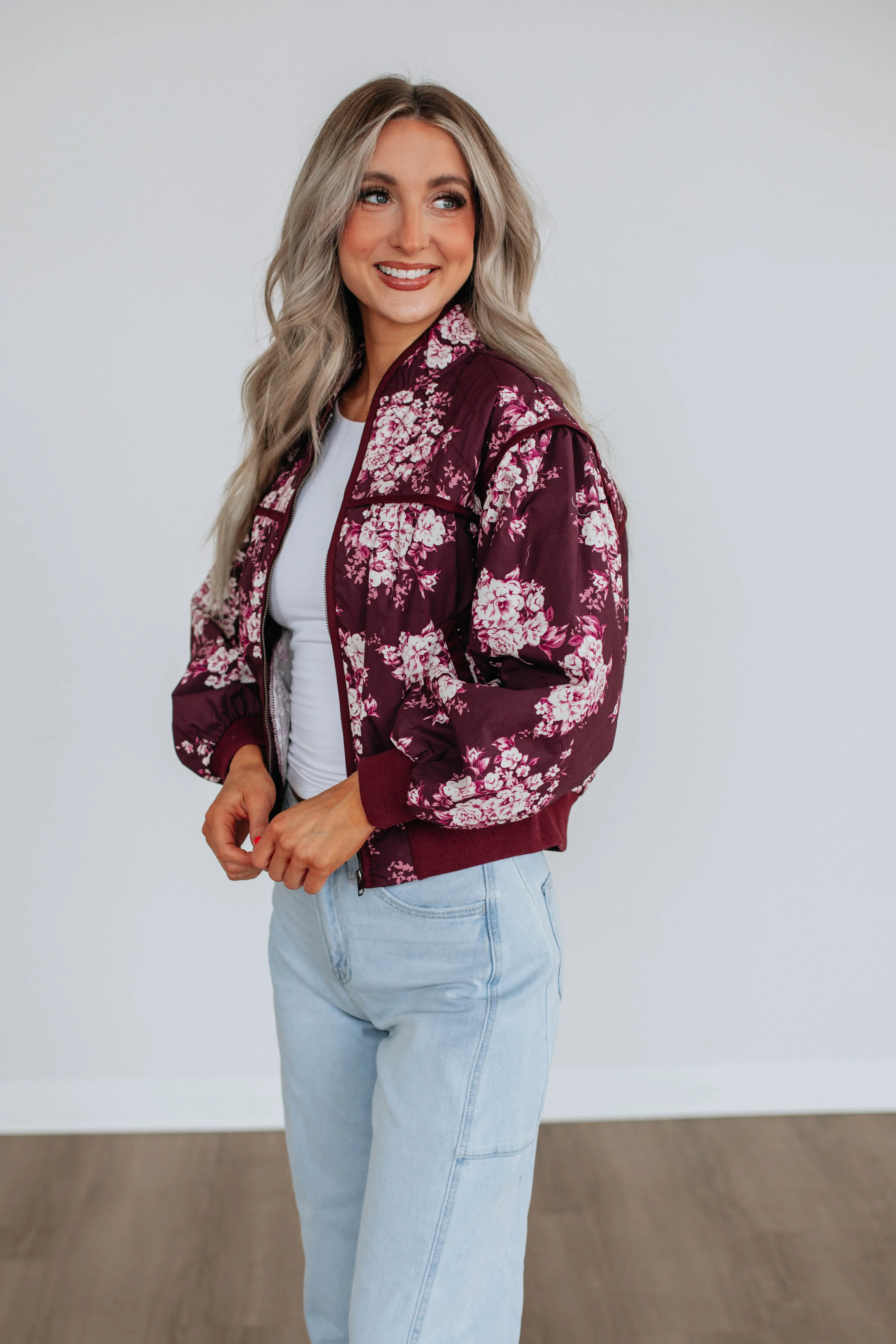 Dasha Quilted Bomber Jacket - Wine