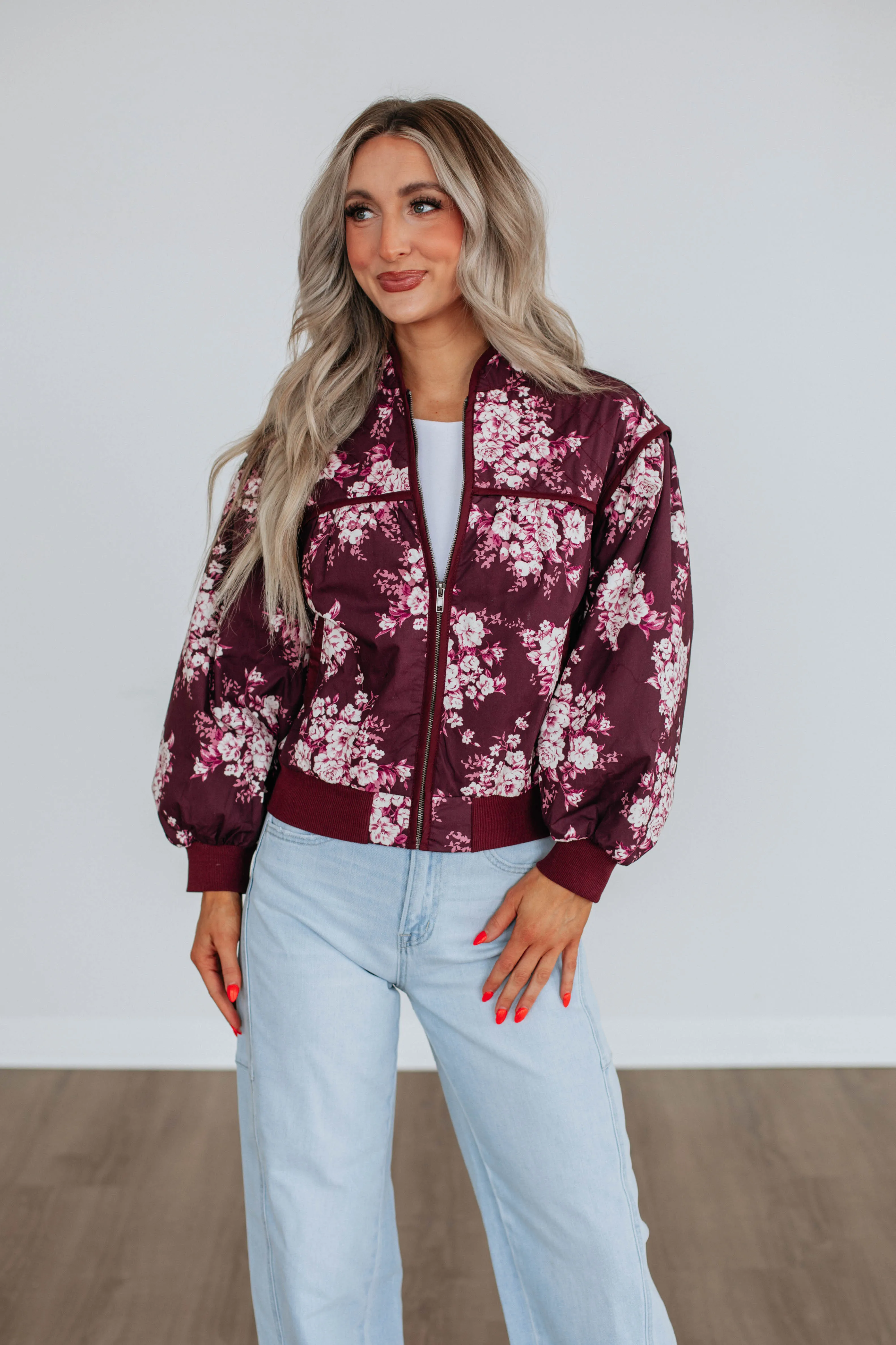 Dasha Quilted Bomber Jacket - Wine