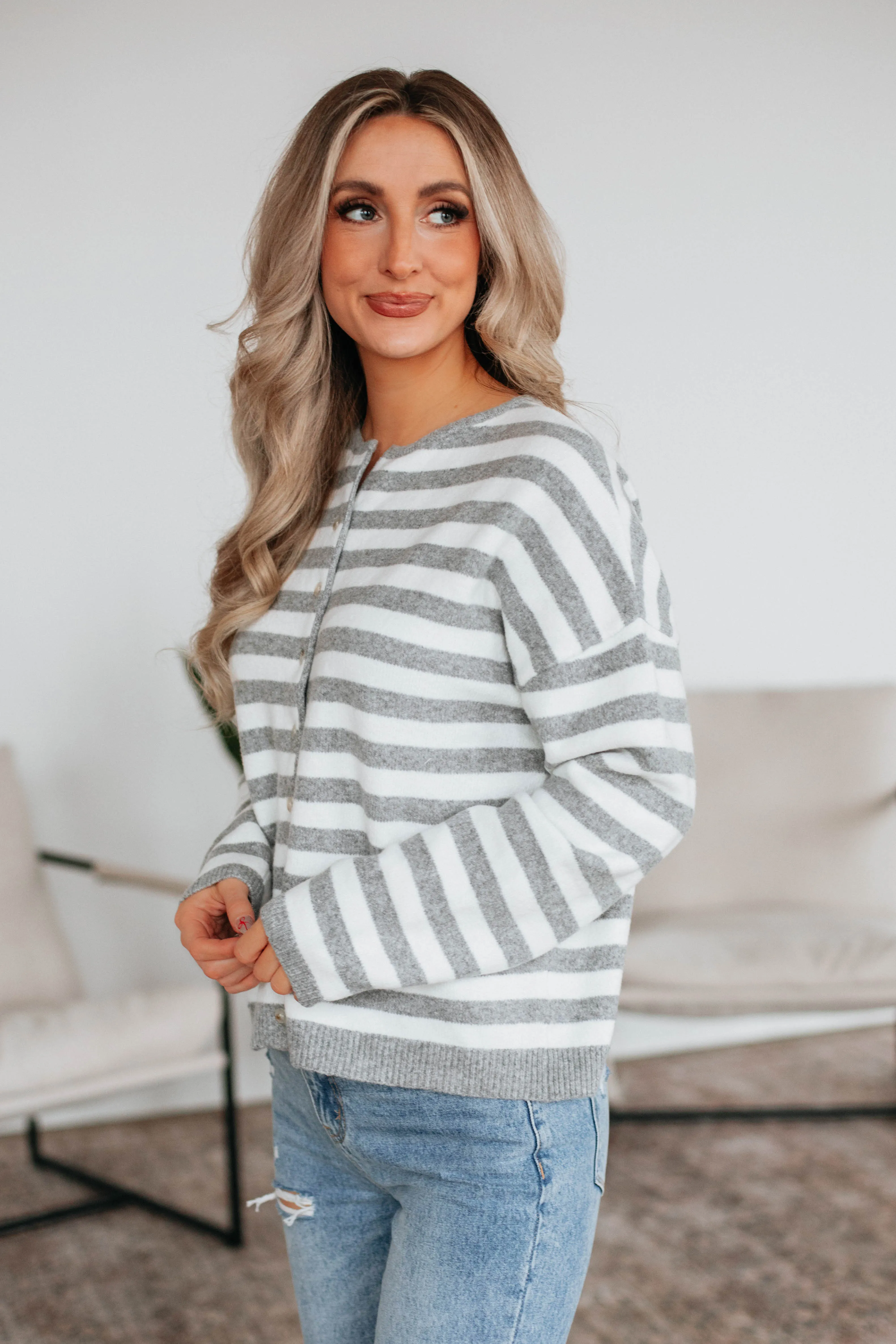 Delsa Striped Cardigan