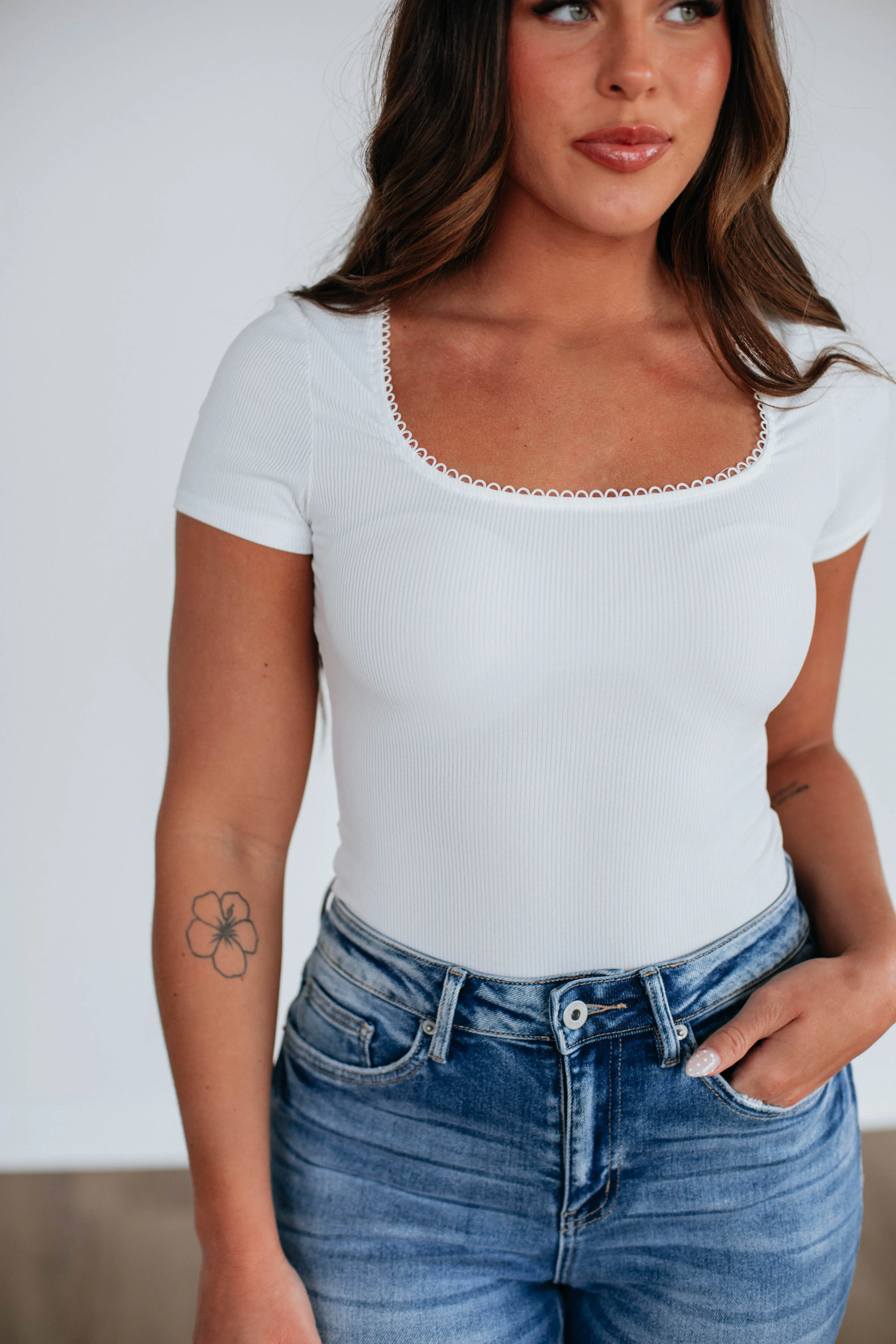 Elle Ribbed Bodysuit - Ivory