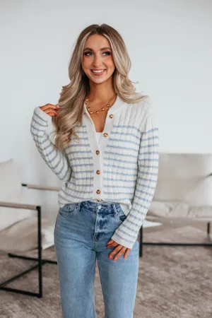 Emaline Striped Cardigan - Sky Blue Mix