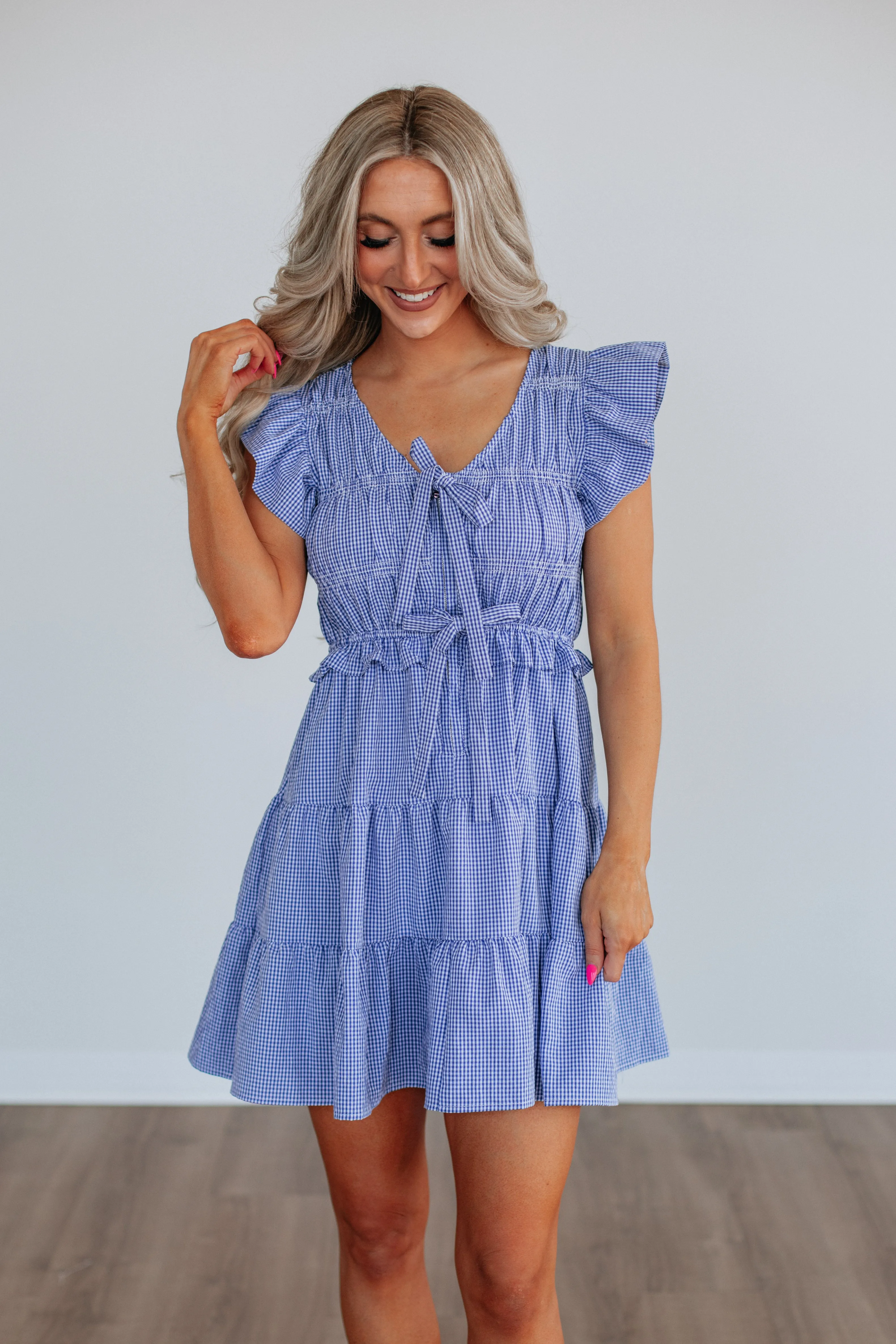 Harper Gingham Dress - Royal Blue Mix