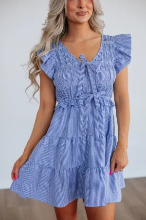 Harper Gingham Dress - Royal Blue Mix