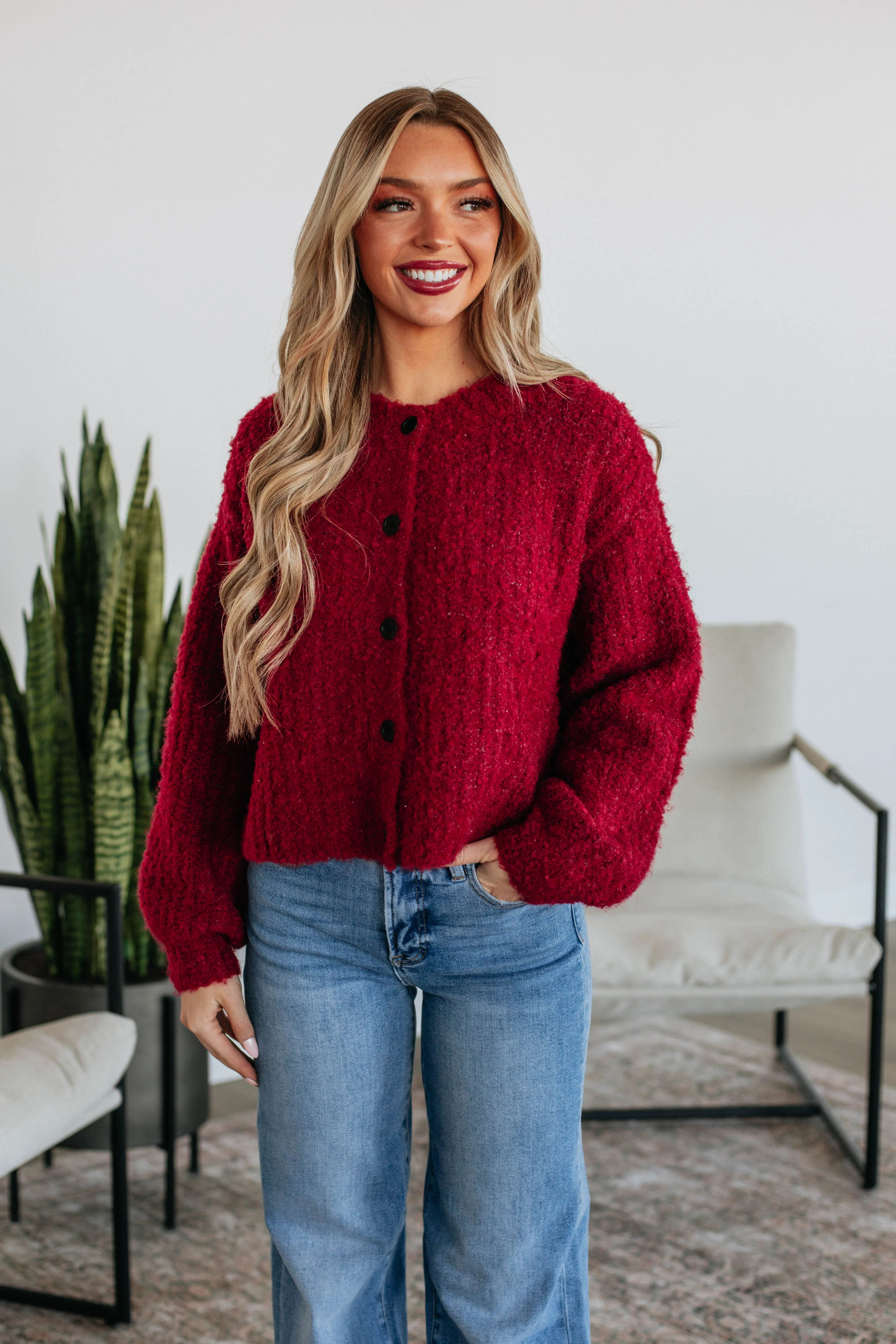 Jodie Knit Cardigan - Crimson