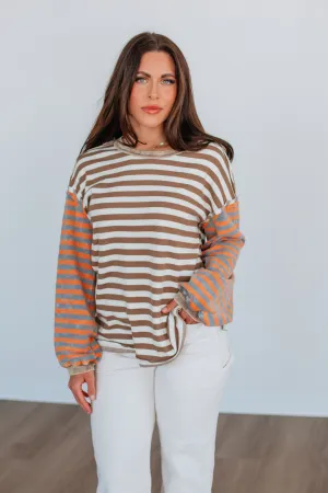Kaden Striped Top - Mocha Mix