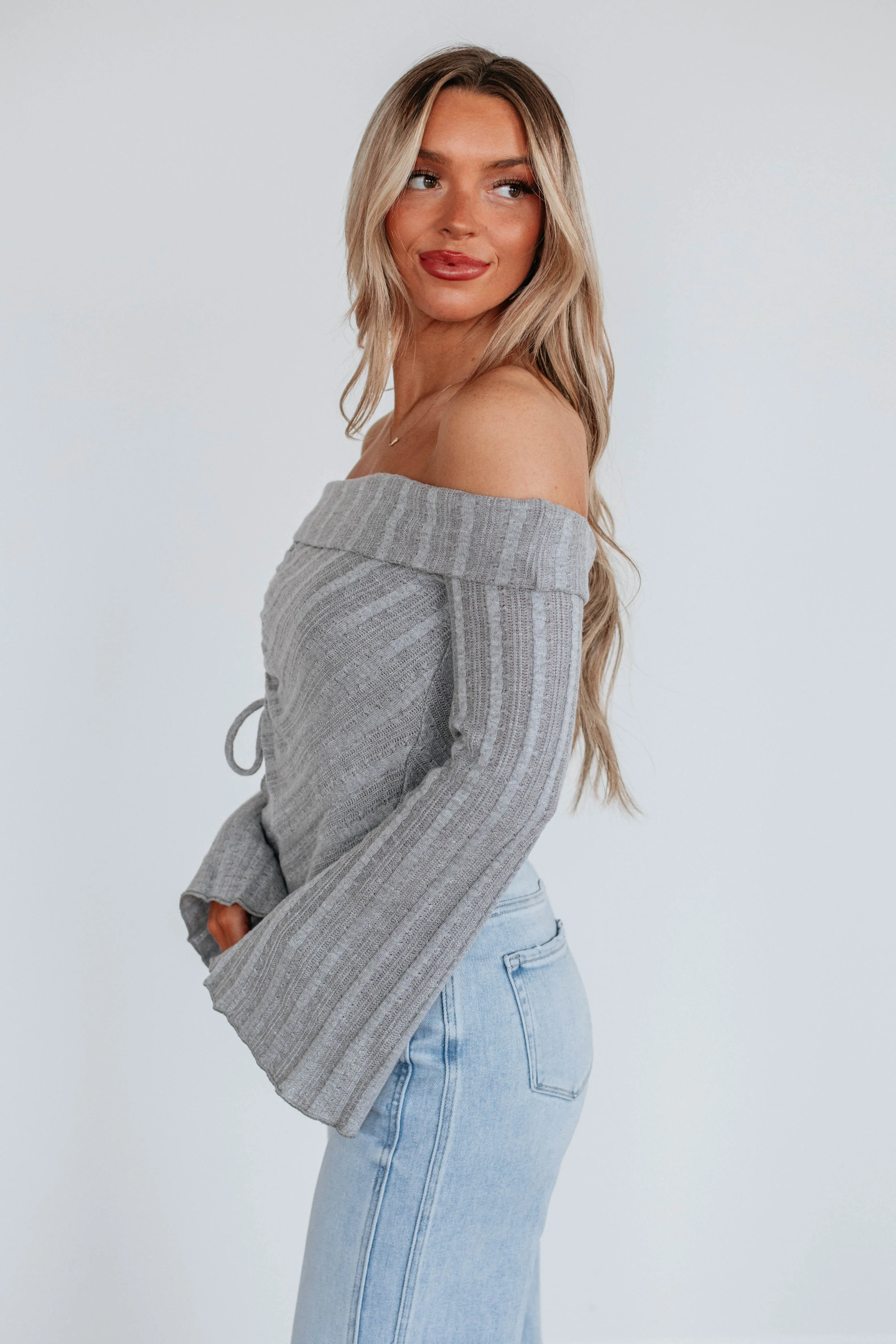 Kalinda Off The Shoulder Top - Heather Grey
