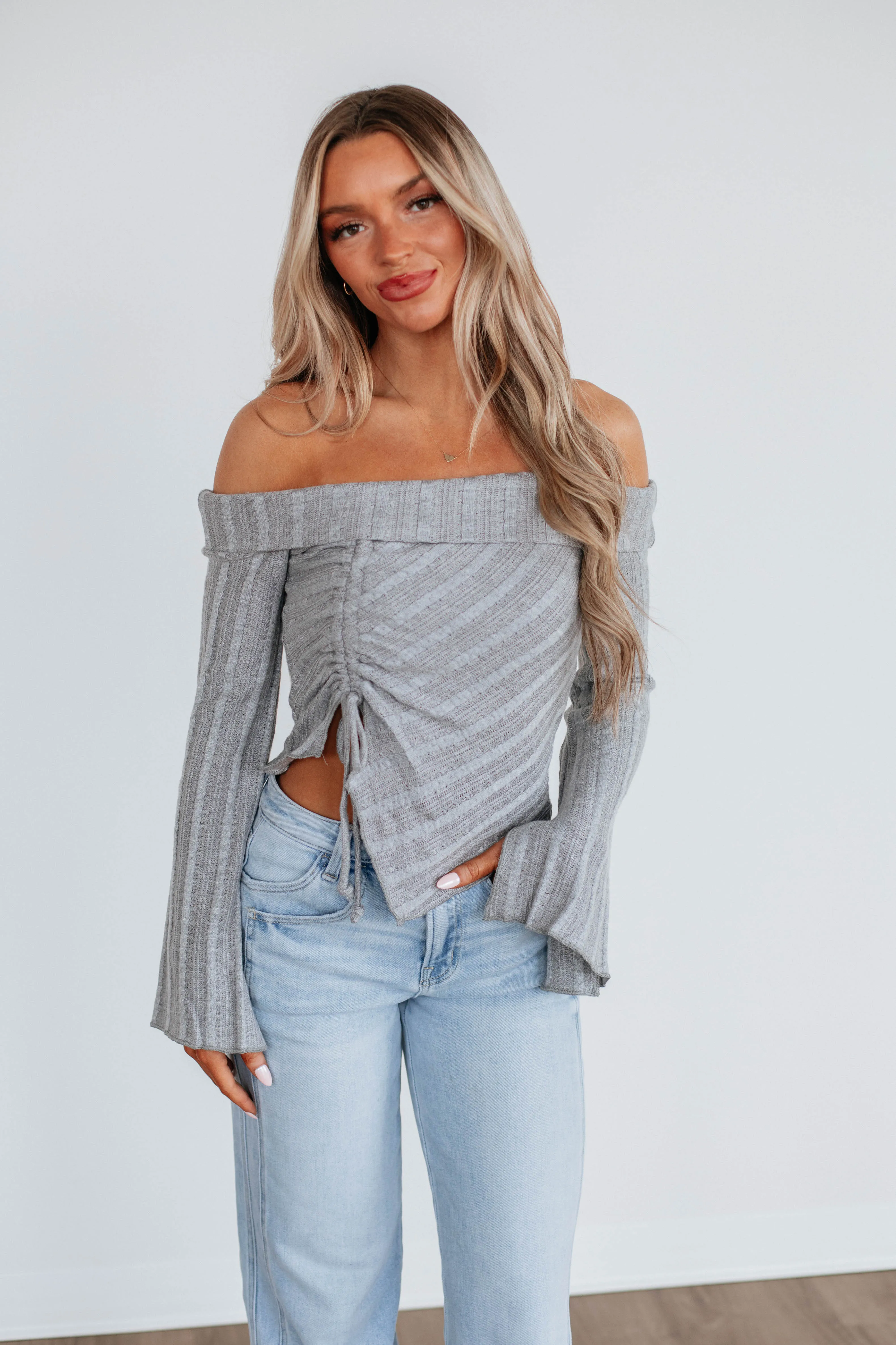 Kalinda Off The Shoulder Top - Heather Grey