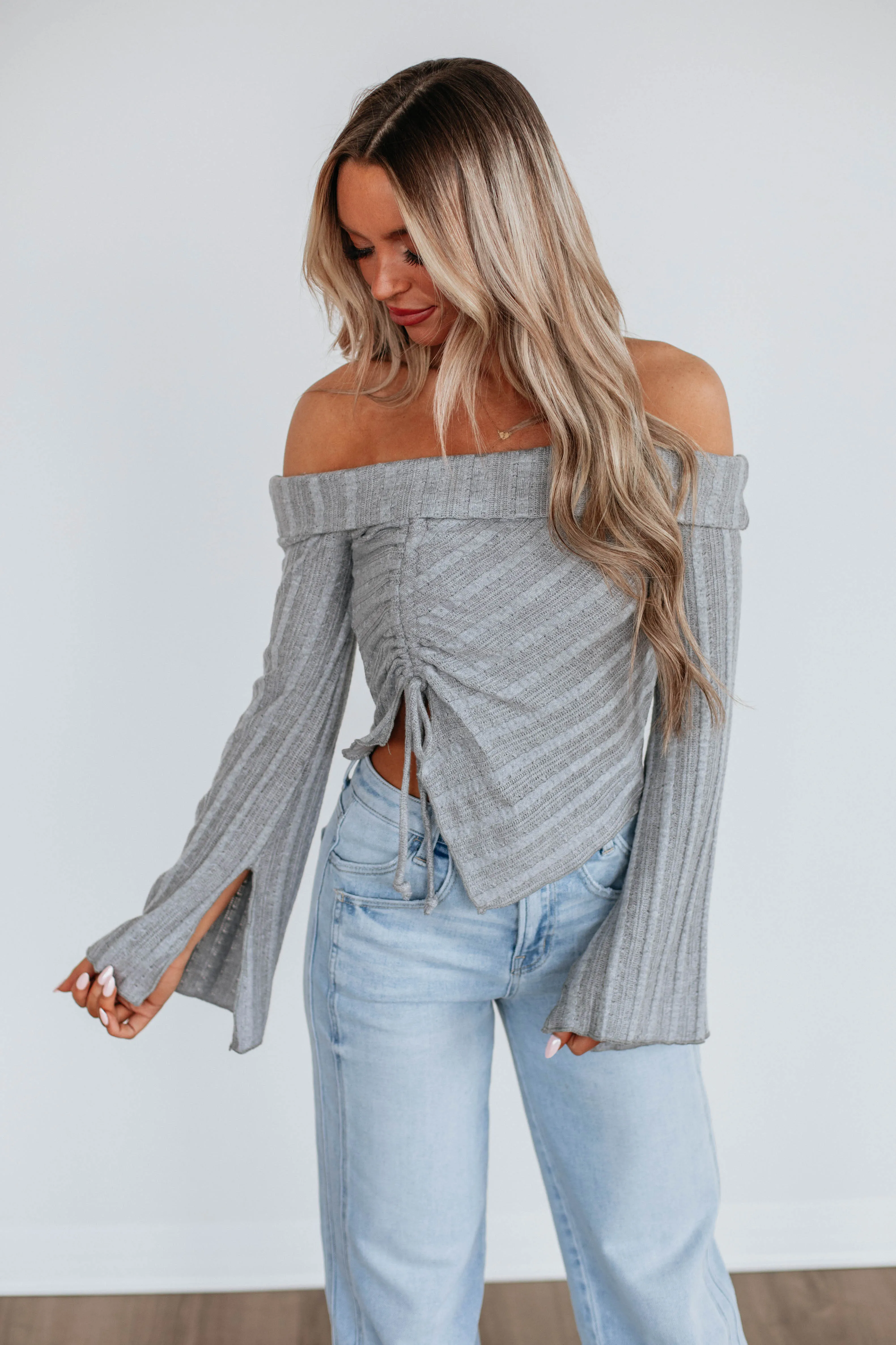 Kalinda Off The Shoulder Top - Heather Grey