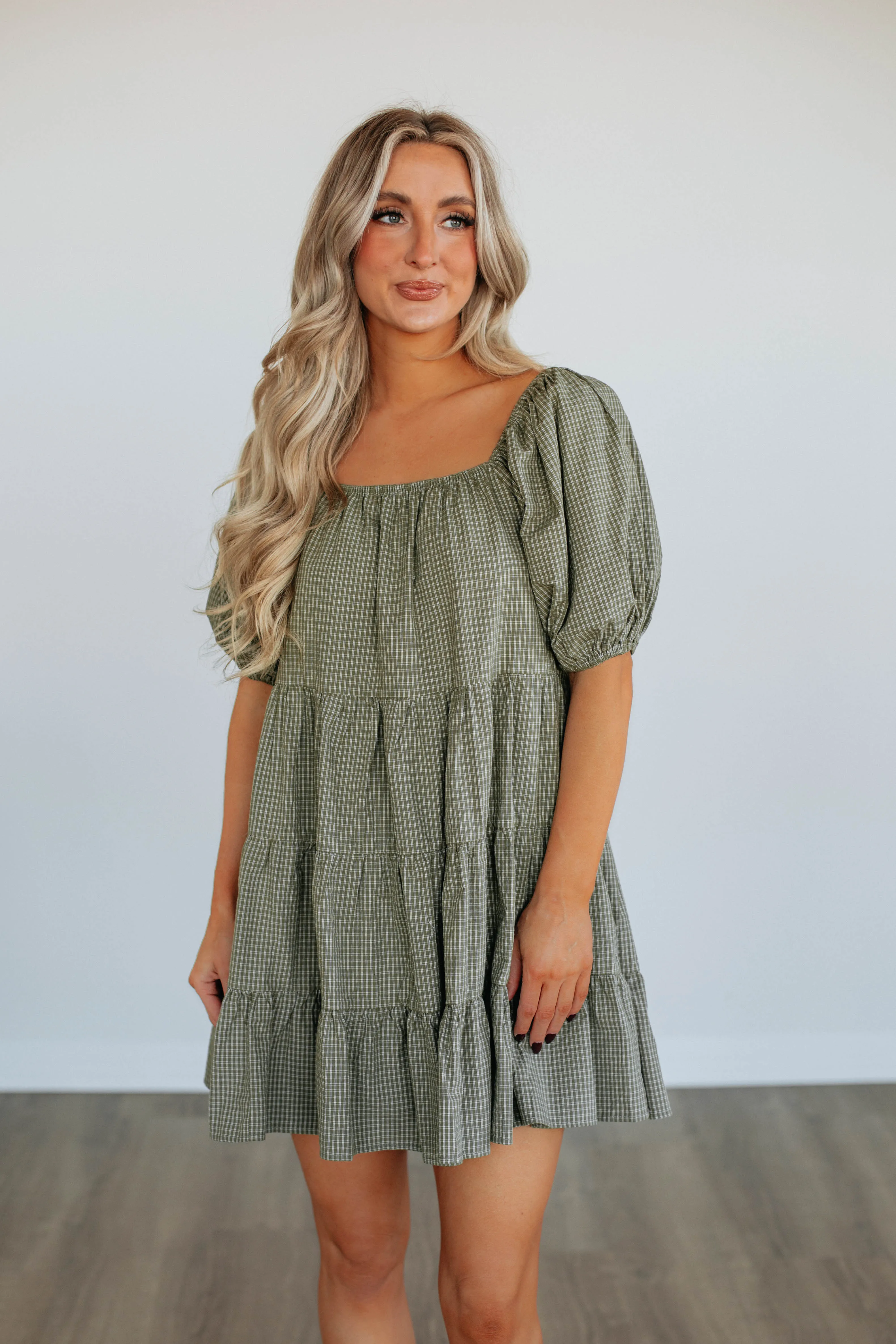 Laren Gingham Dress - Olive
