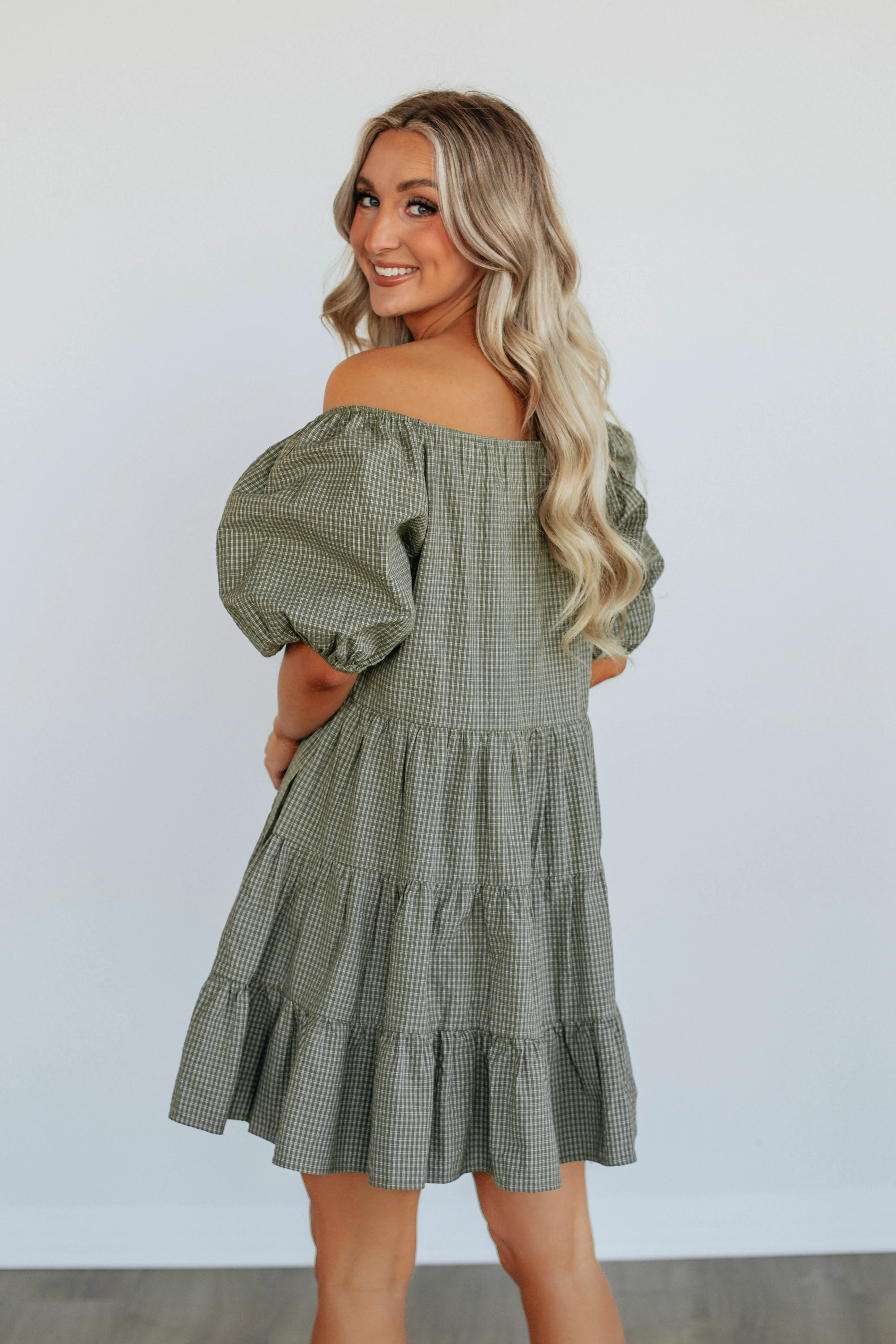 Laren Gingham Dress - Olive