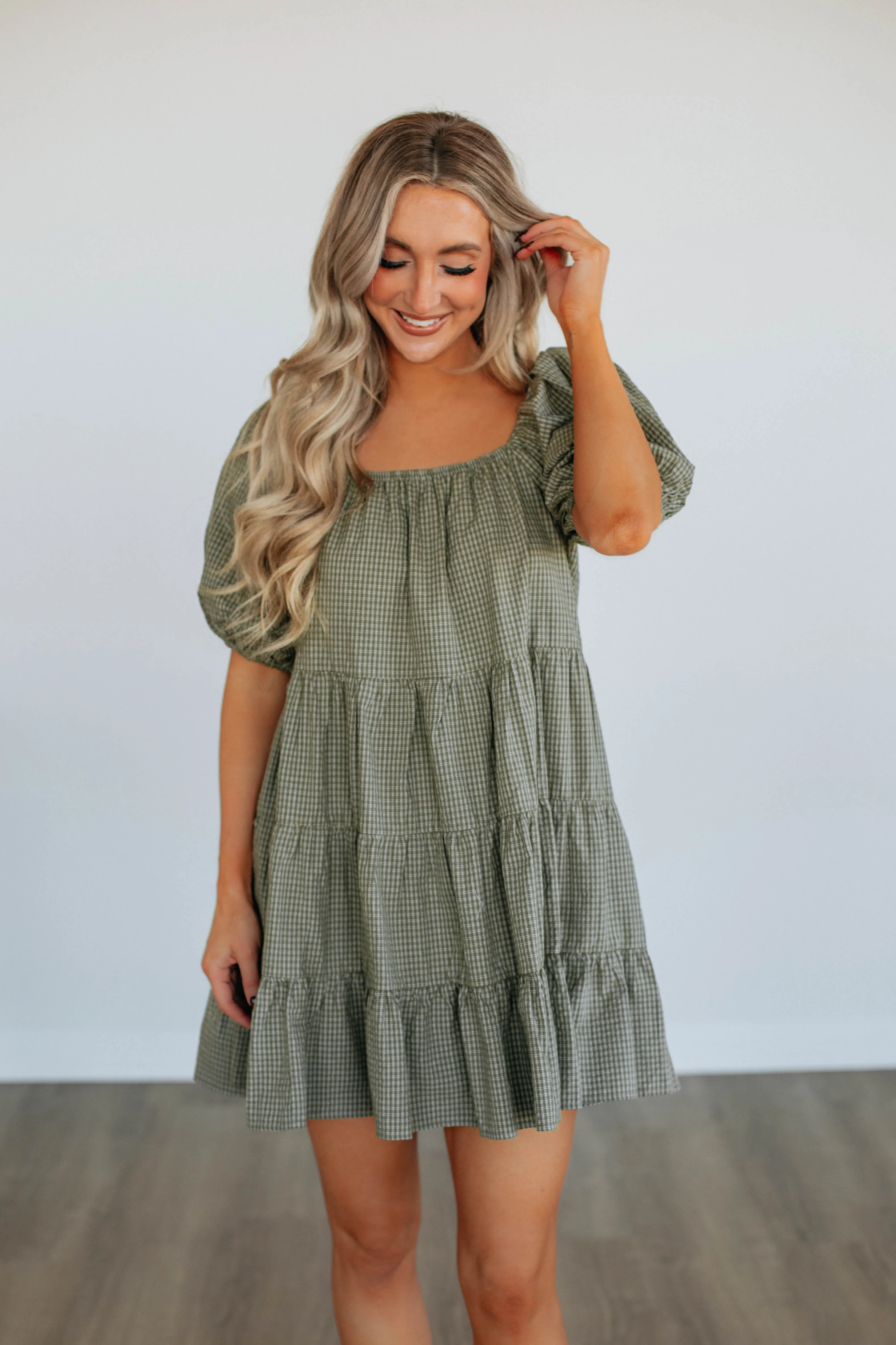 Laren Gingham Dress - Olive