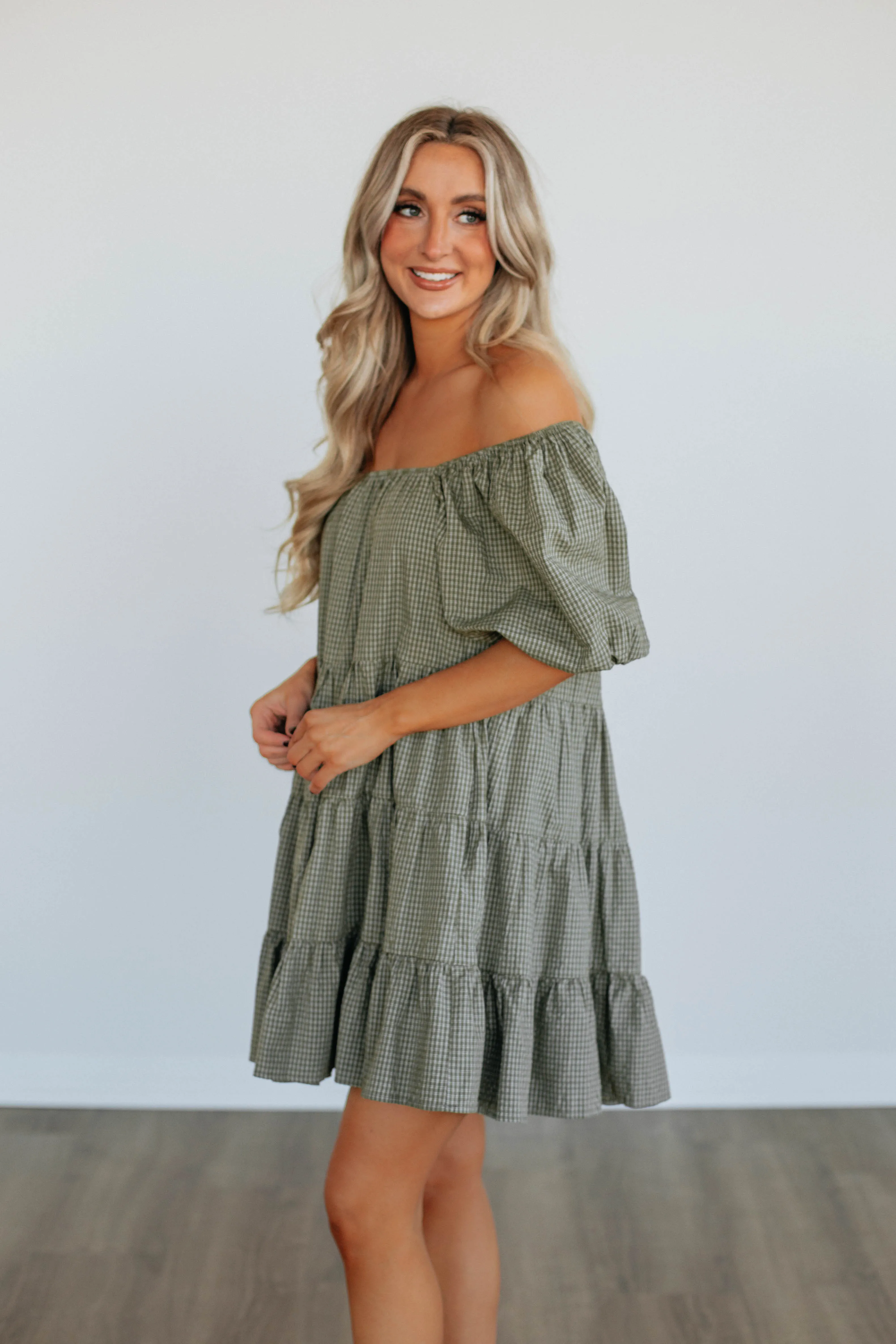 Laren Gingham Dress - Olive