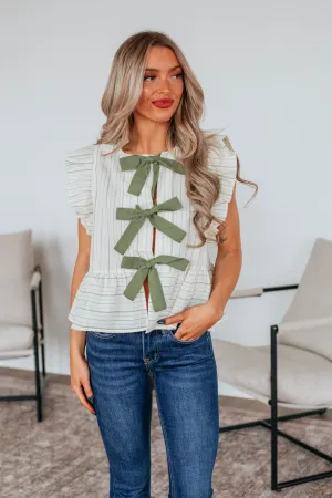 Layah Tie Front Top - Olive Mix