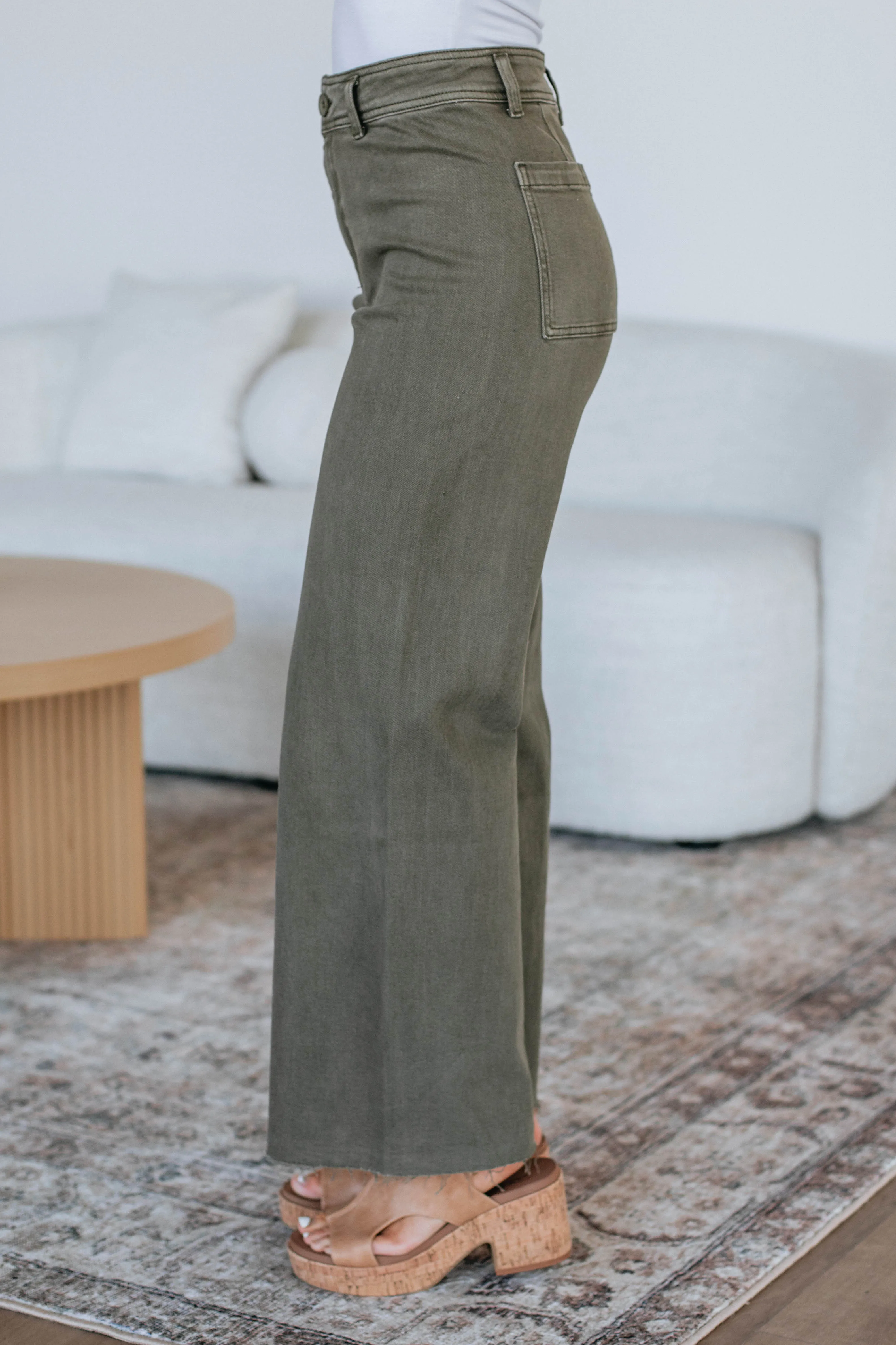 Linsley Wide Leg Pants - Olive