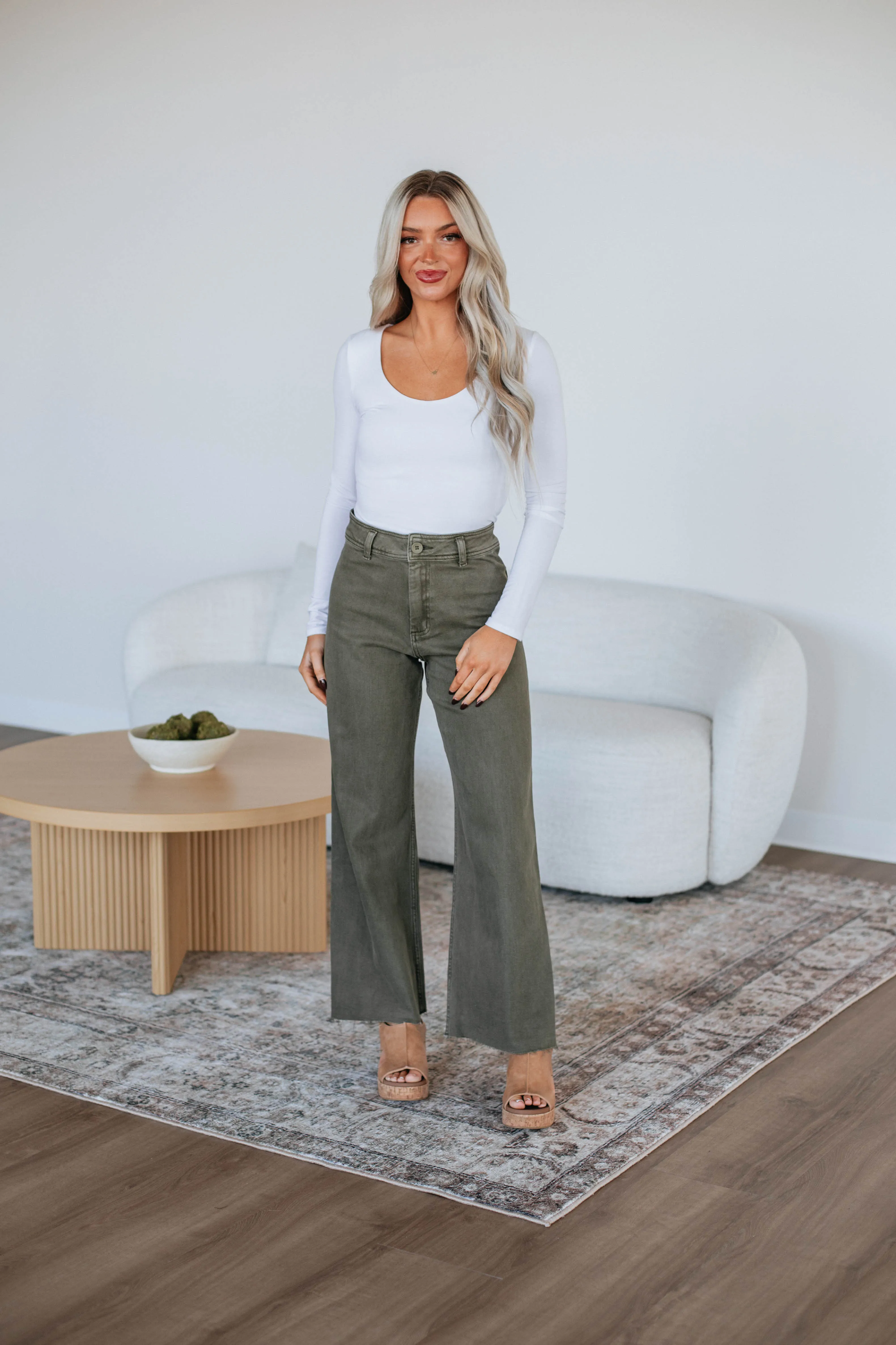 Linsley Wide Leg Pants - Olive