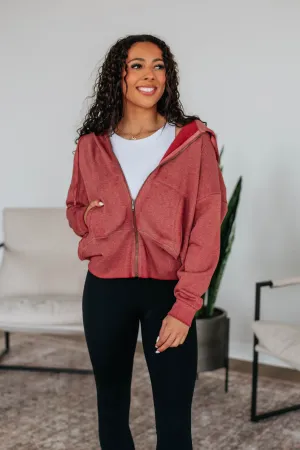 Maxwell Washed Zip-Up Hoodie - Dusty Red