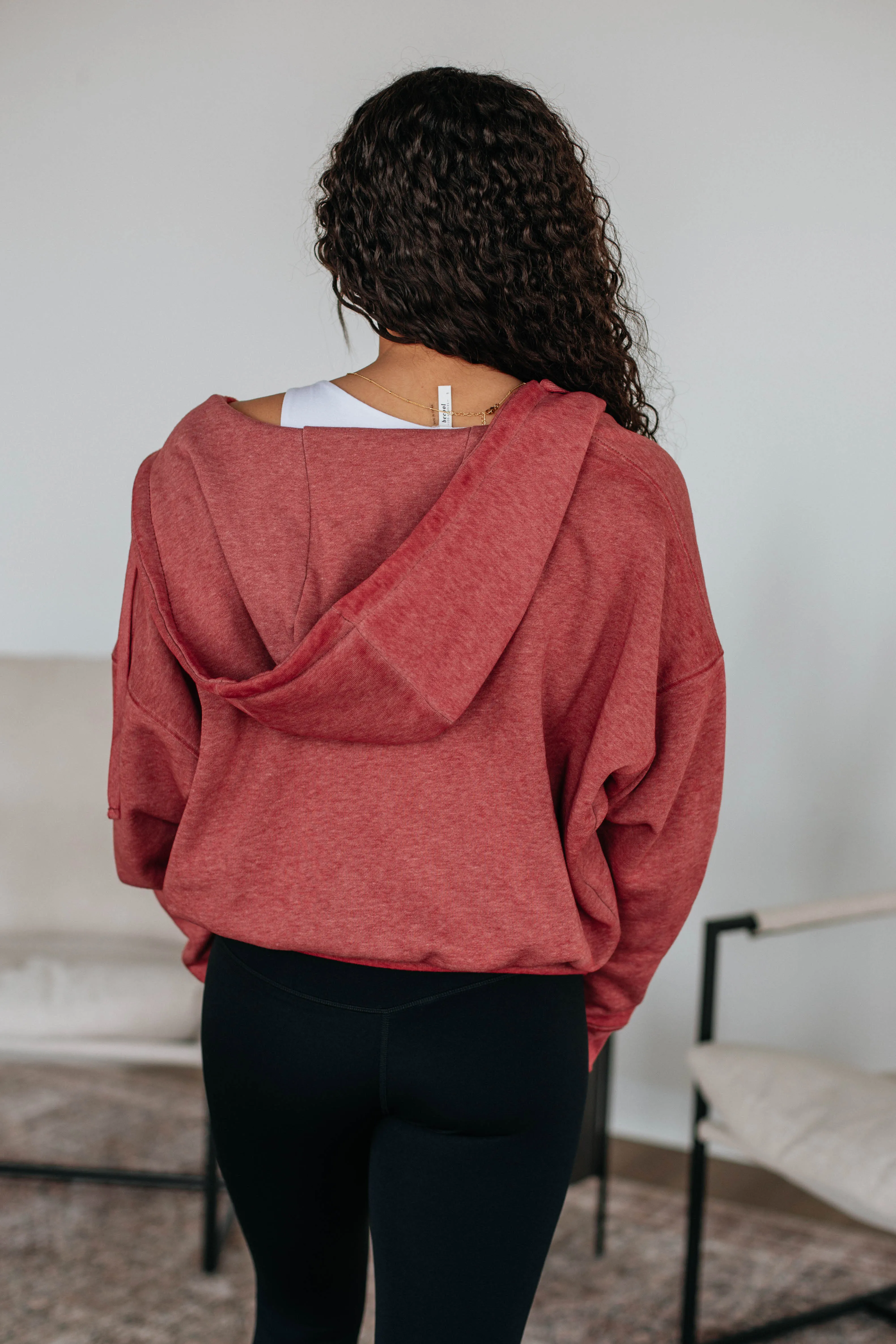 Maxwell Washed Zip-Up Hoodie - Dusty Red