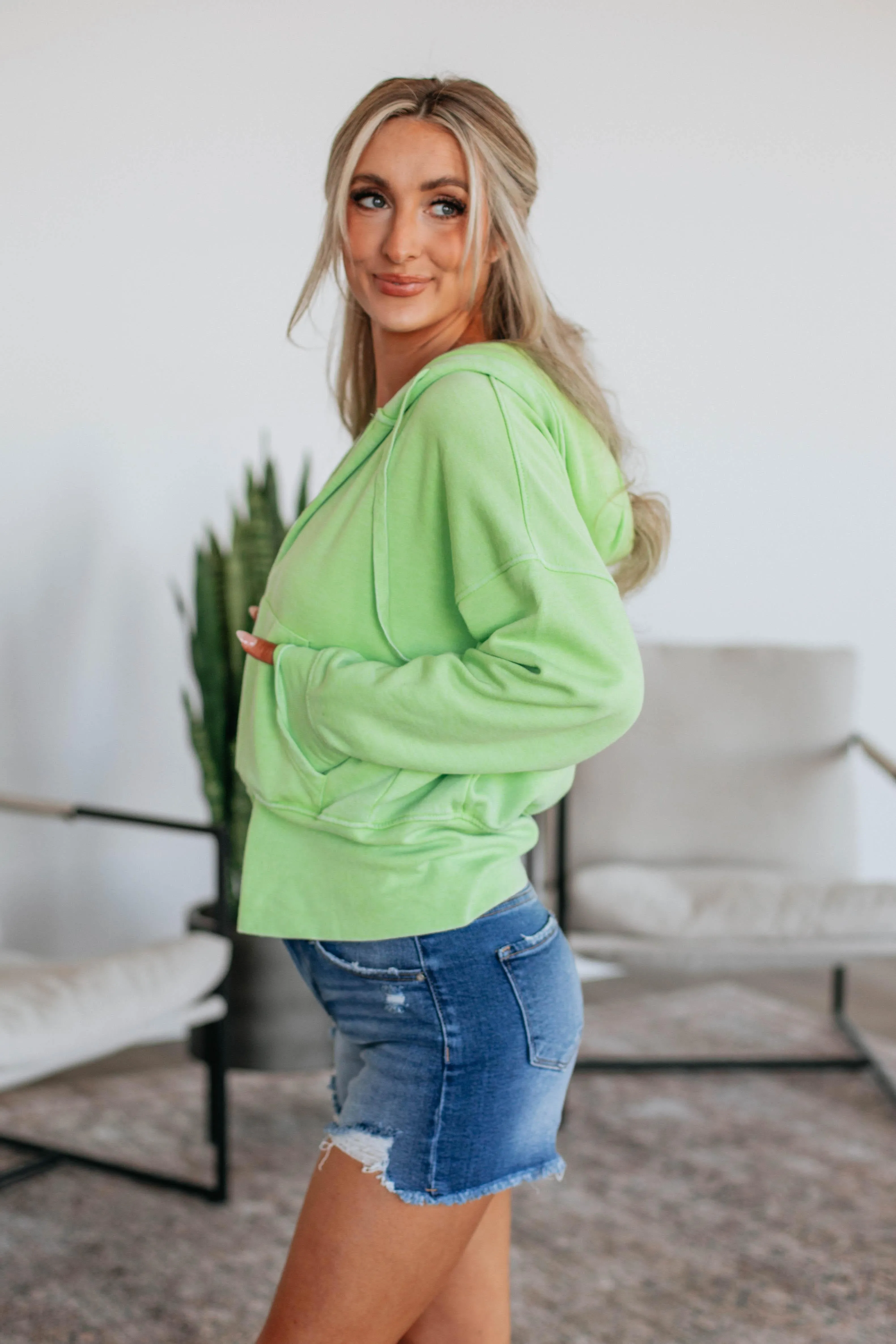 Maxwell Washed Zip-Up Hoodie - Kiwi