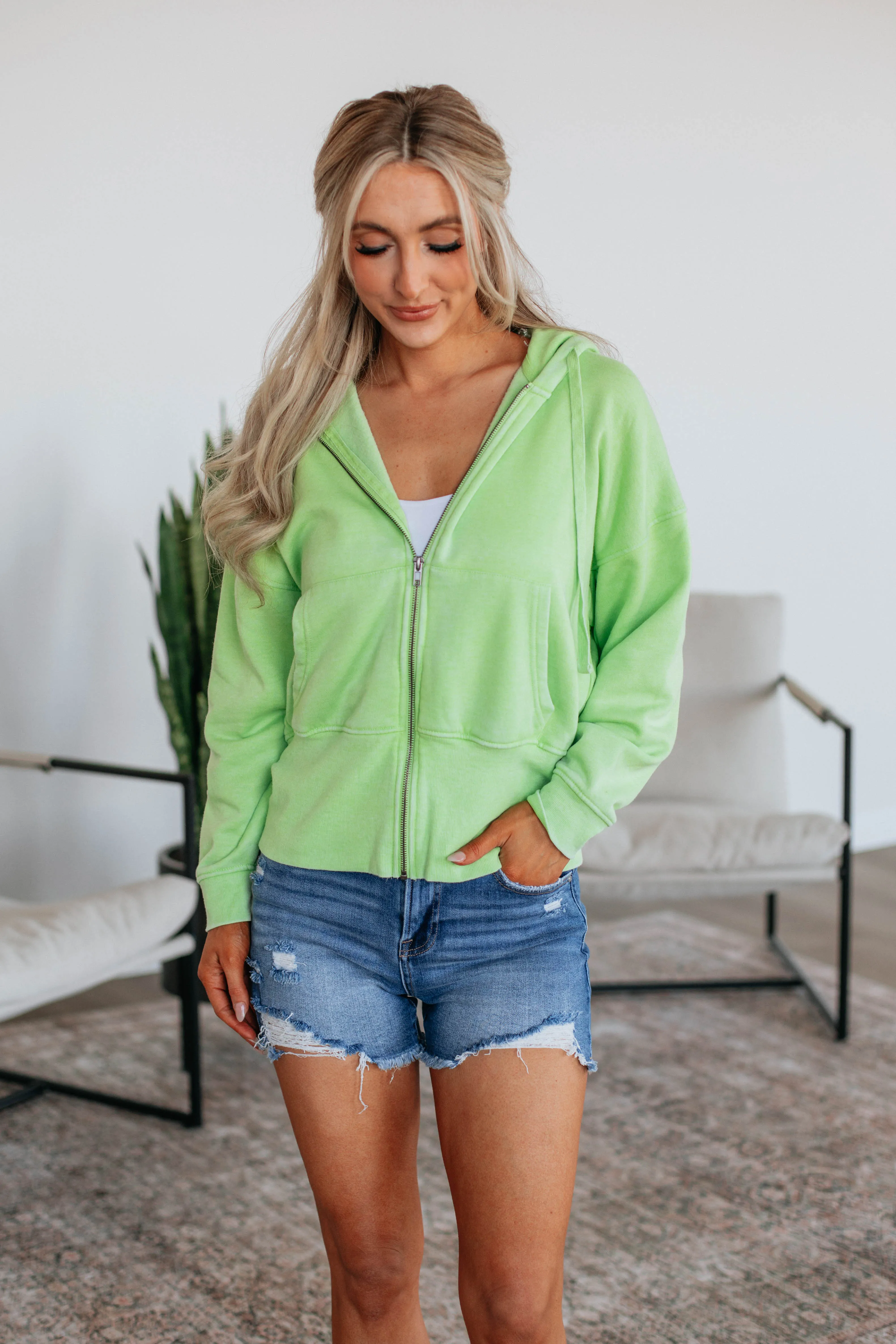 Maxwell Washed Zip-Up Hoodie - Kiwi