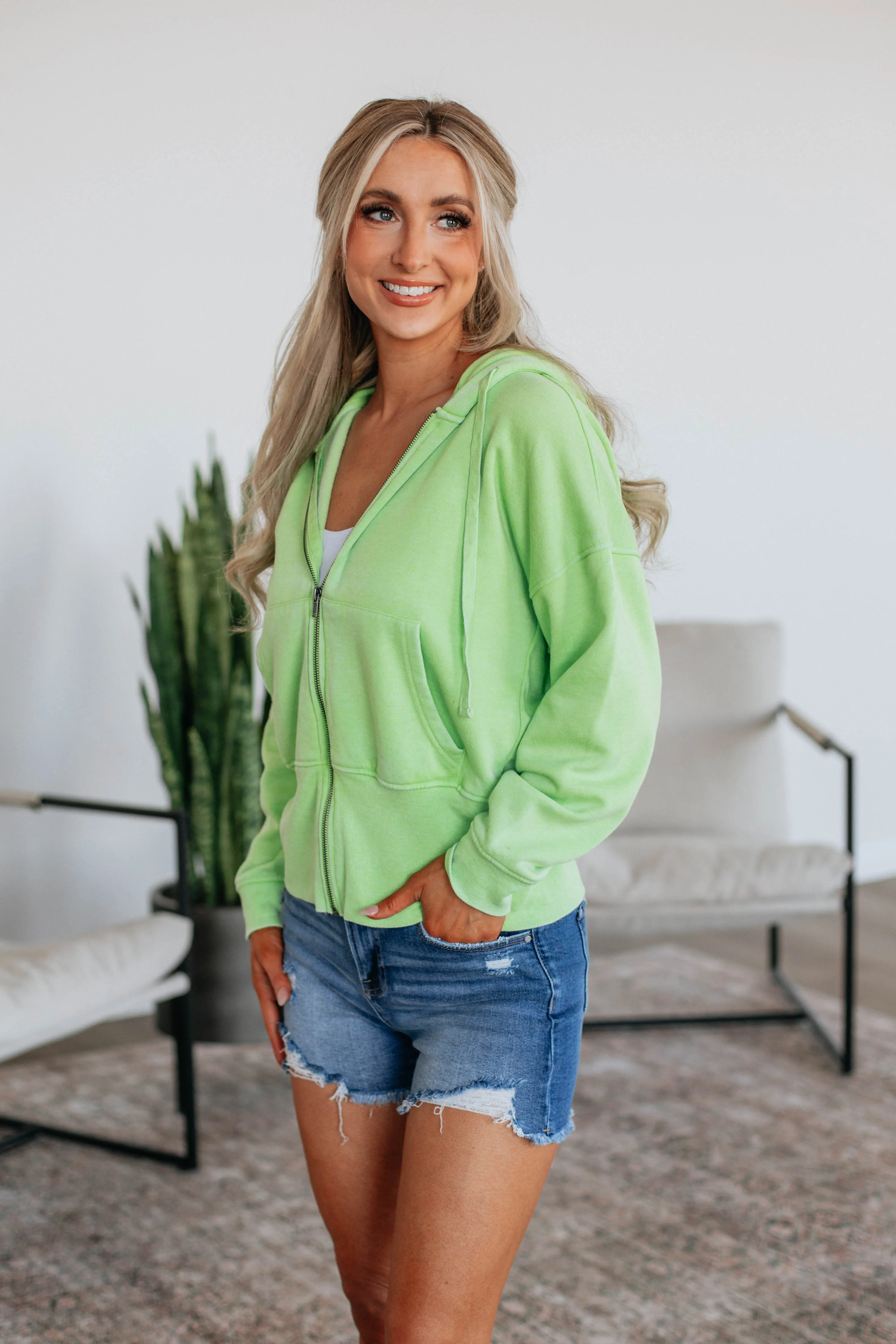 Maxwell Washed Zip-Up Hoodie - Kiwi