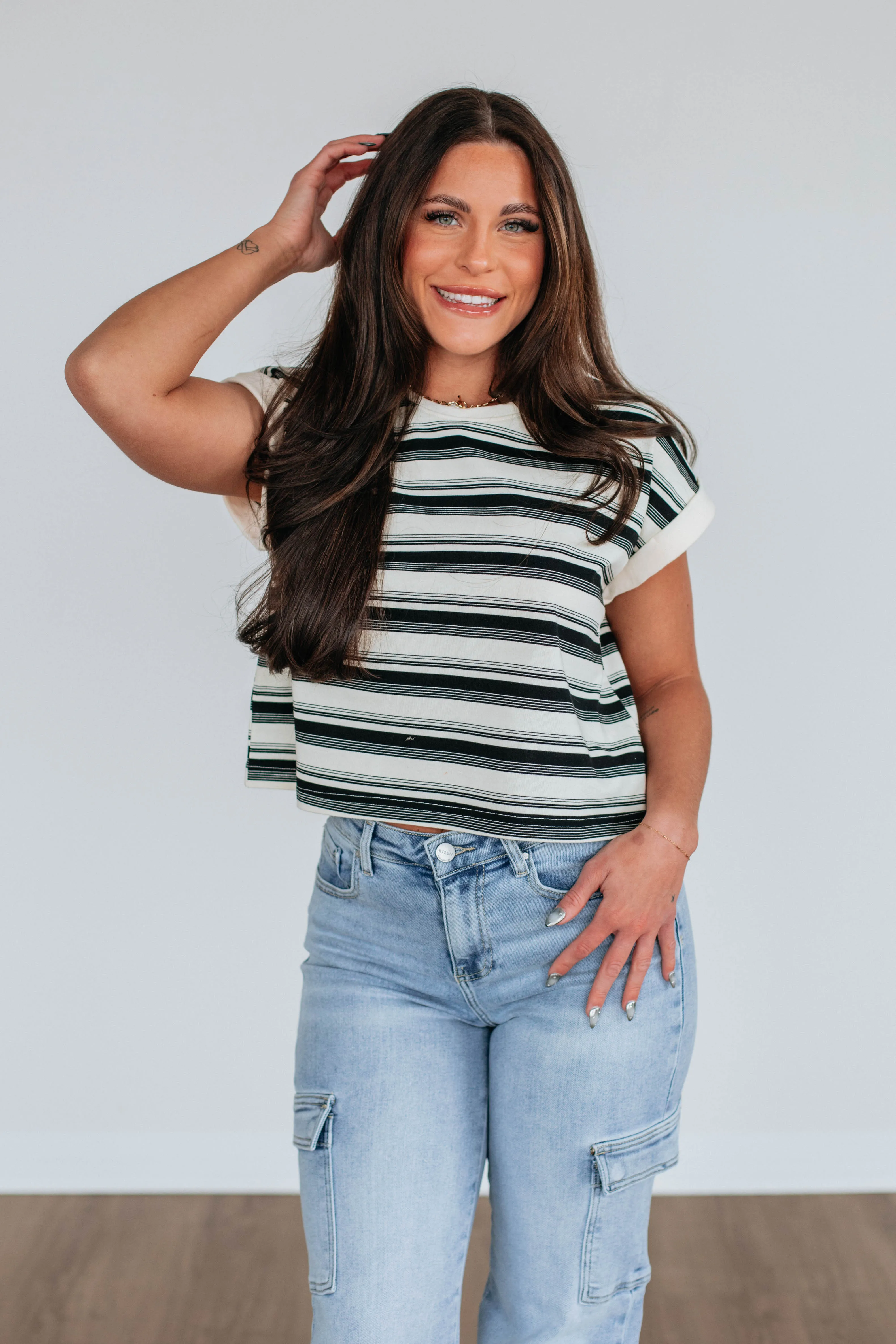 Mayra Striped Top - Black Mix