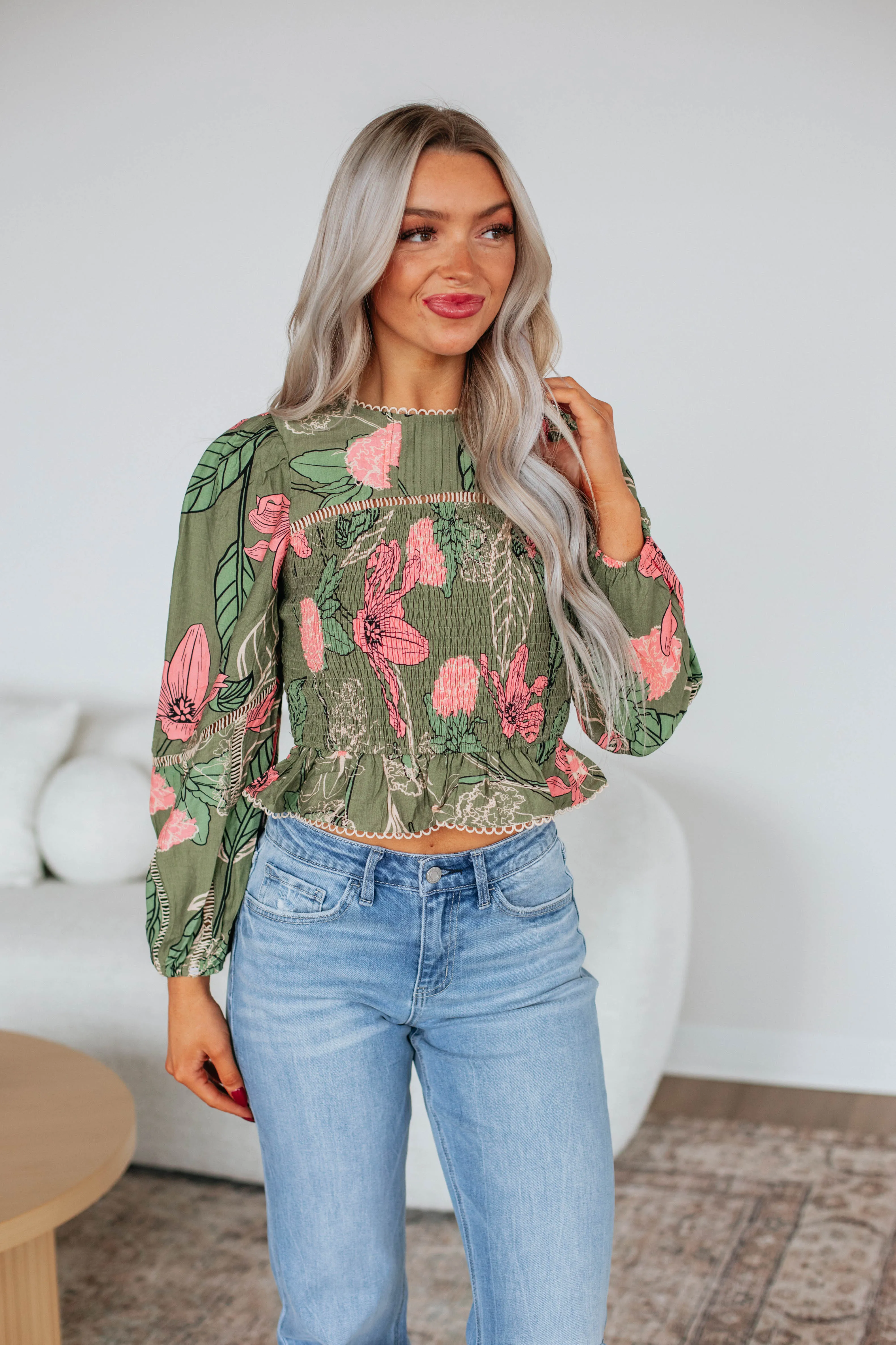 Nemara Floral Top - Olive