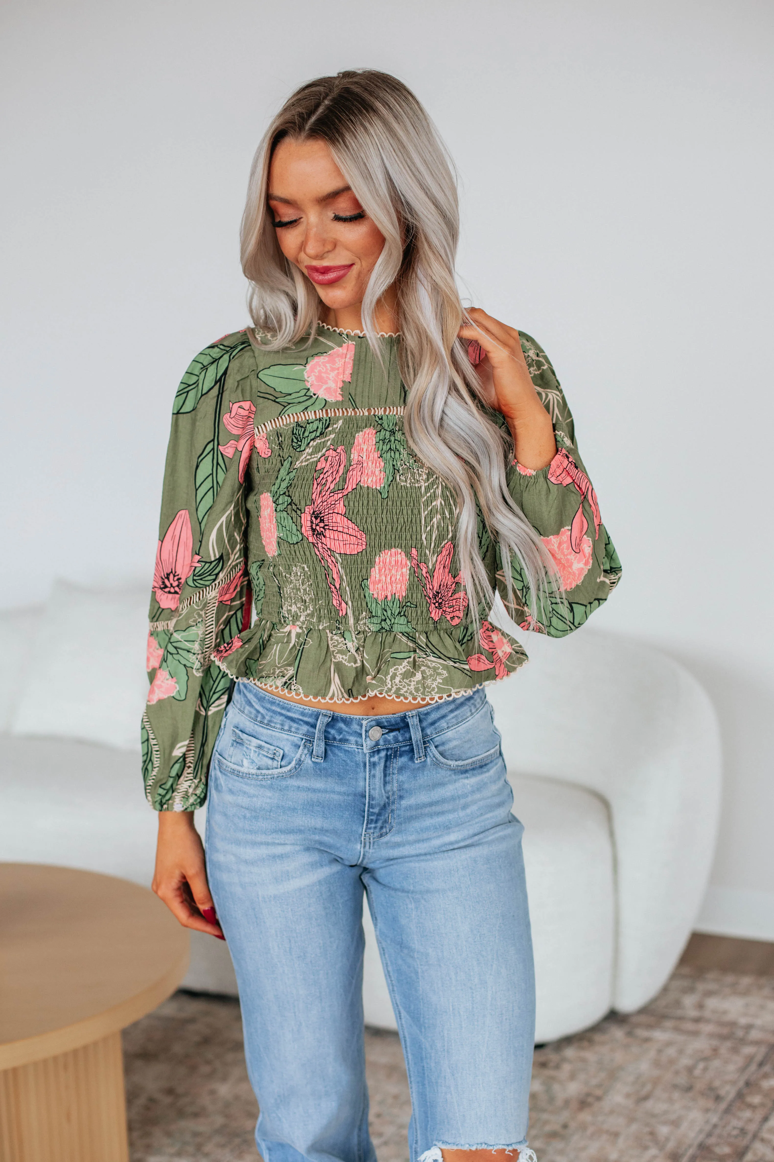 Nemara Floral Top - Olive