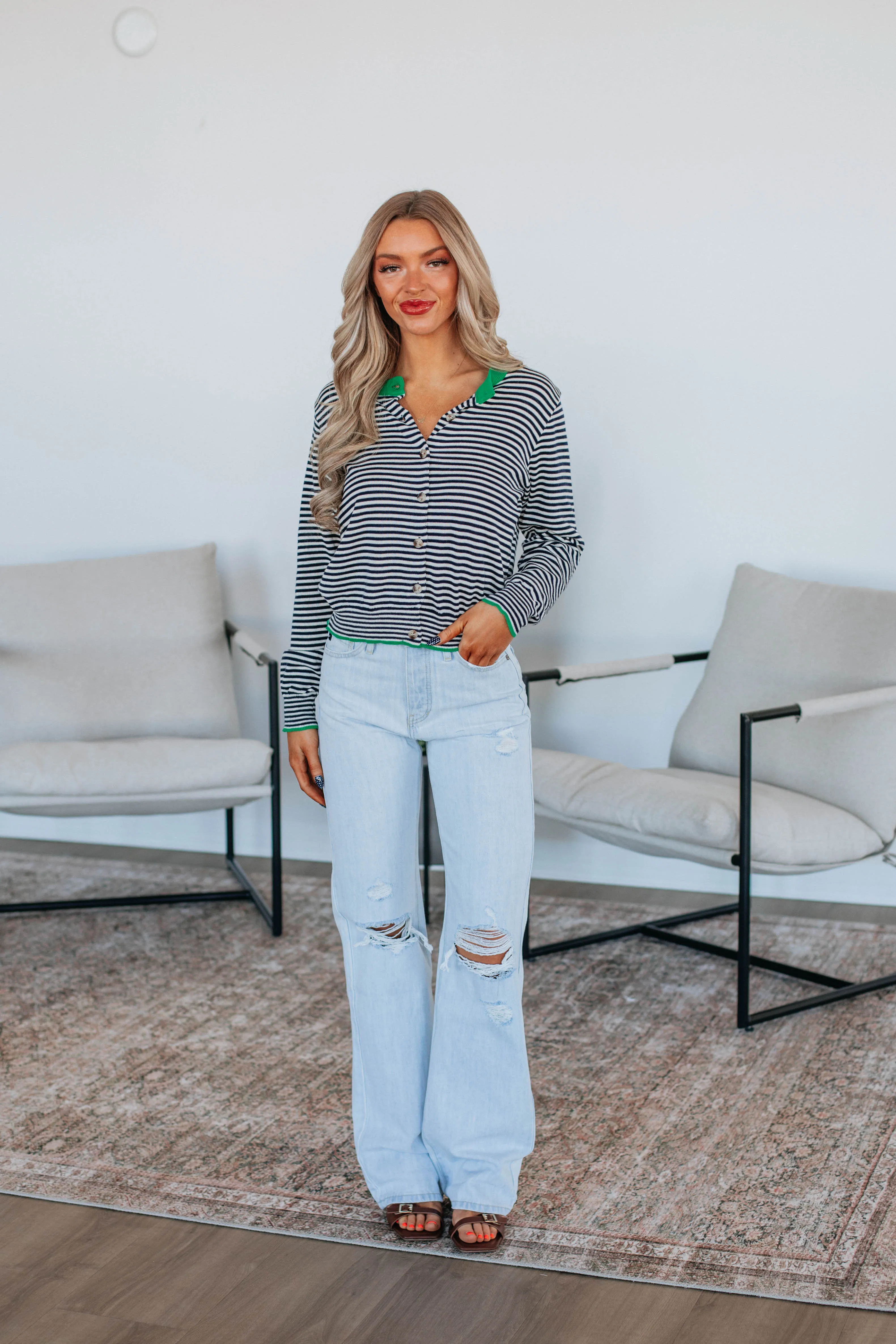 Quinley Striped Cardigan - Navy Mix