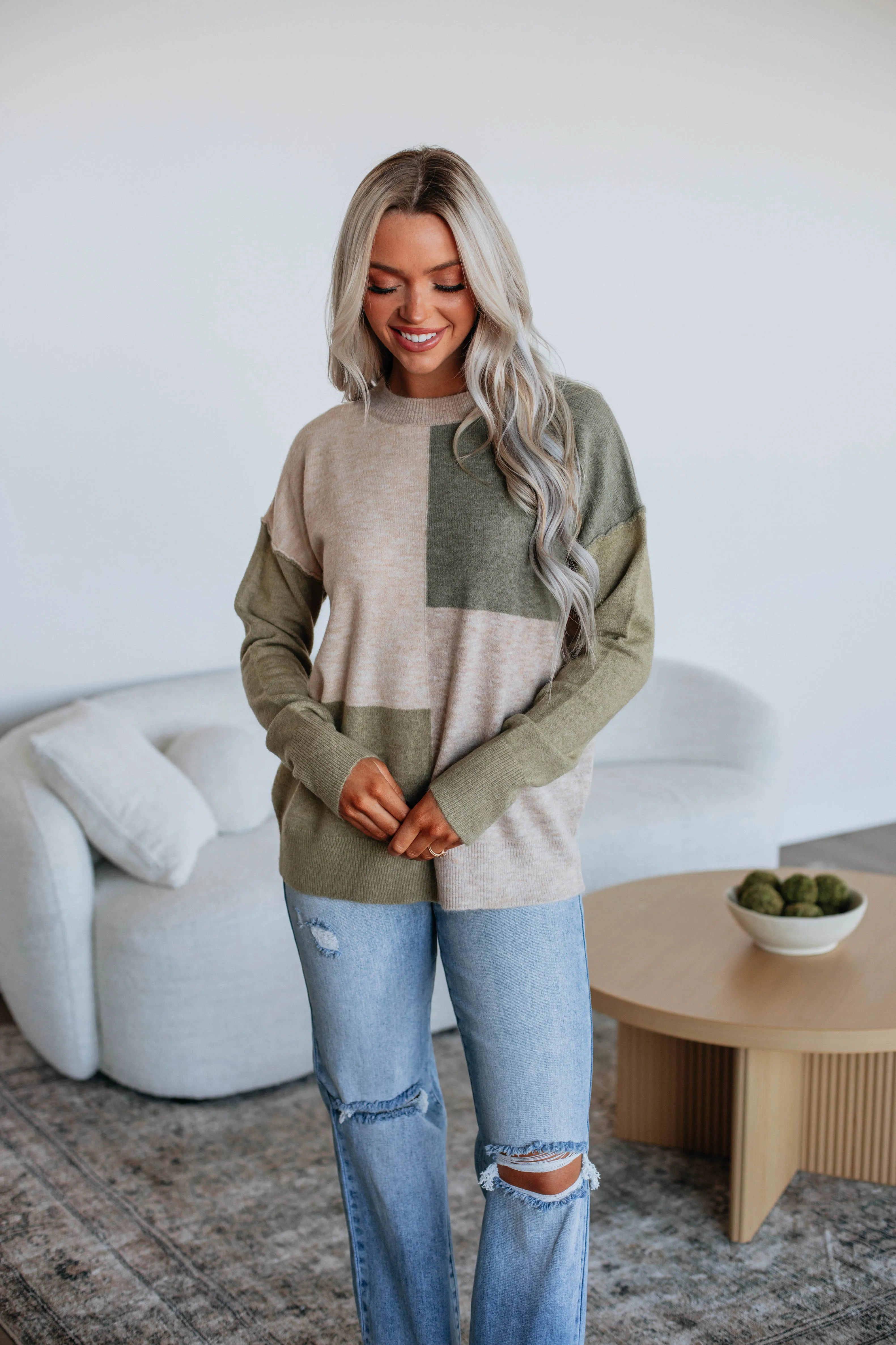 Reina Colorblock Sweater - Moss
