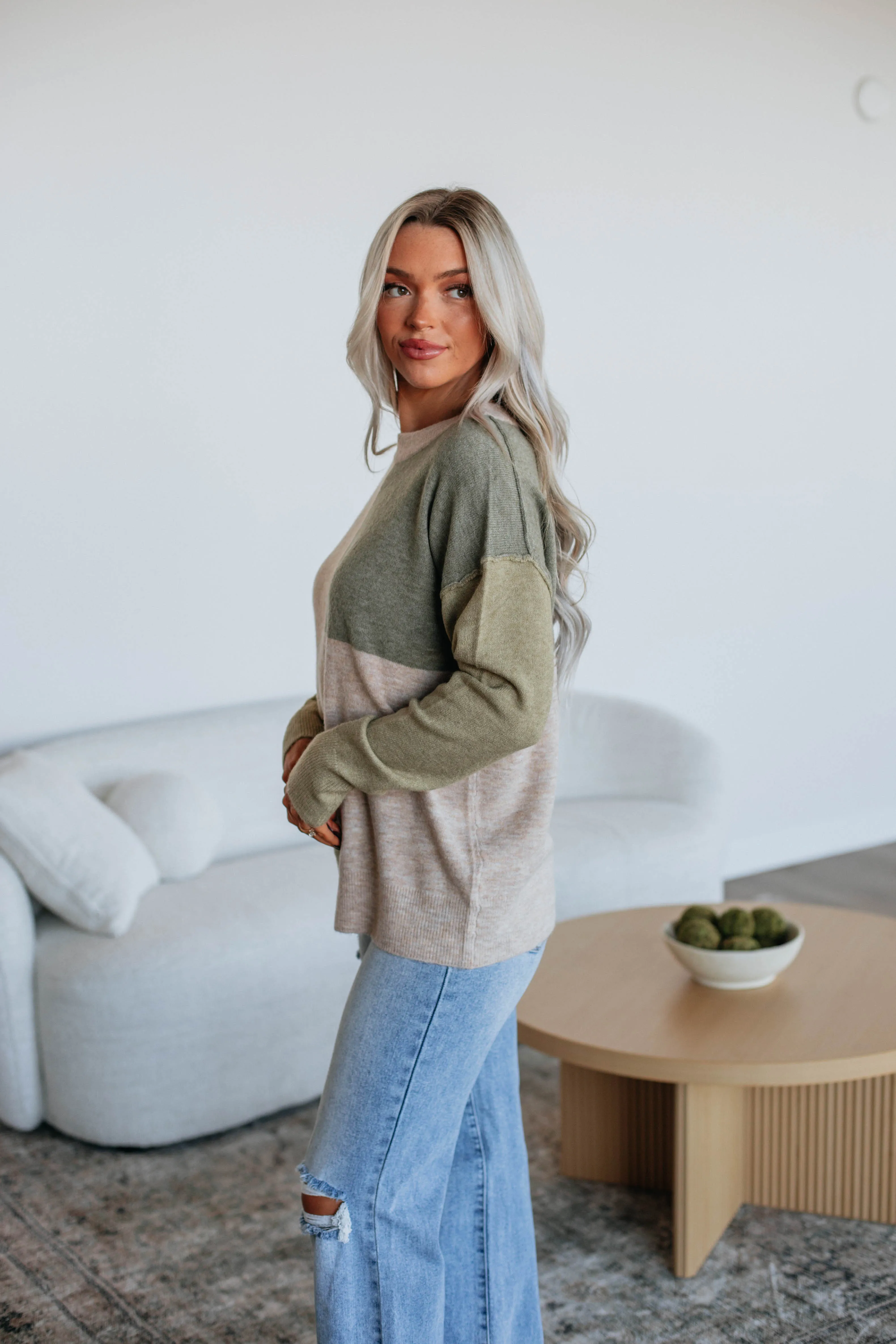Reina Colorblock Sweater - Moss