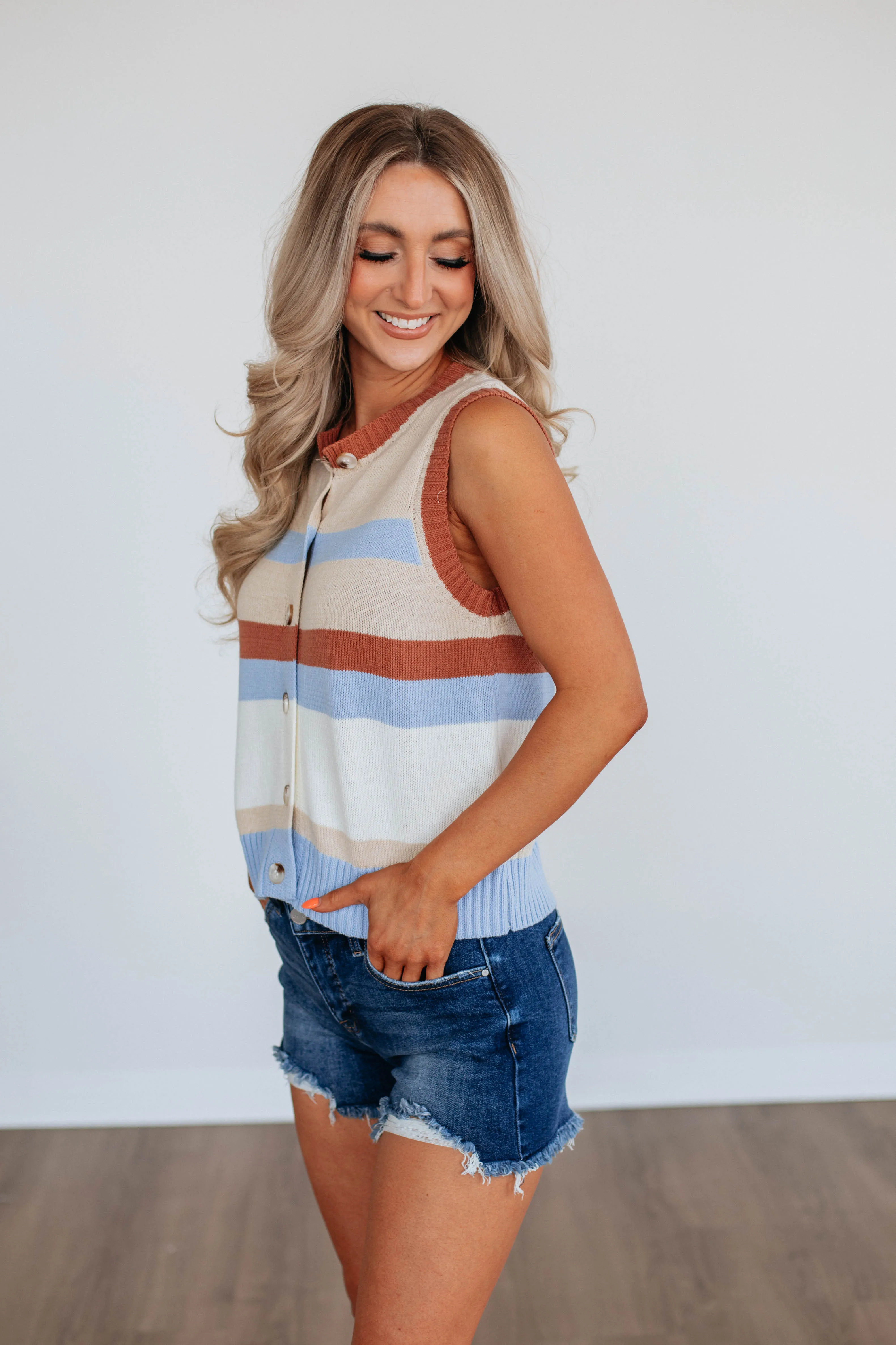 Robbyn Sweater Top - Sky Blue Mix