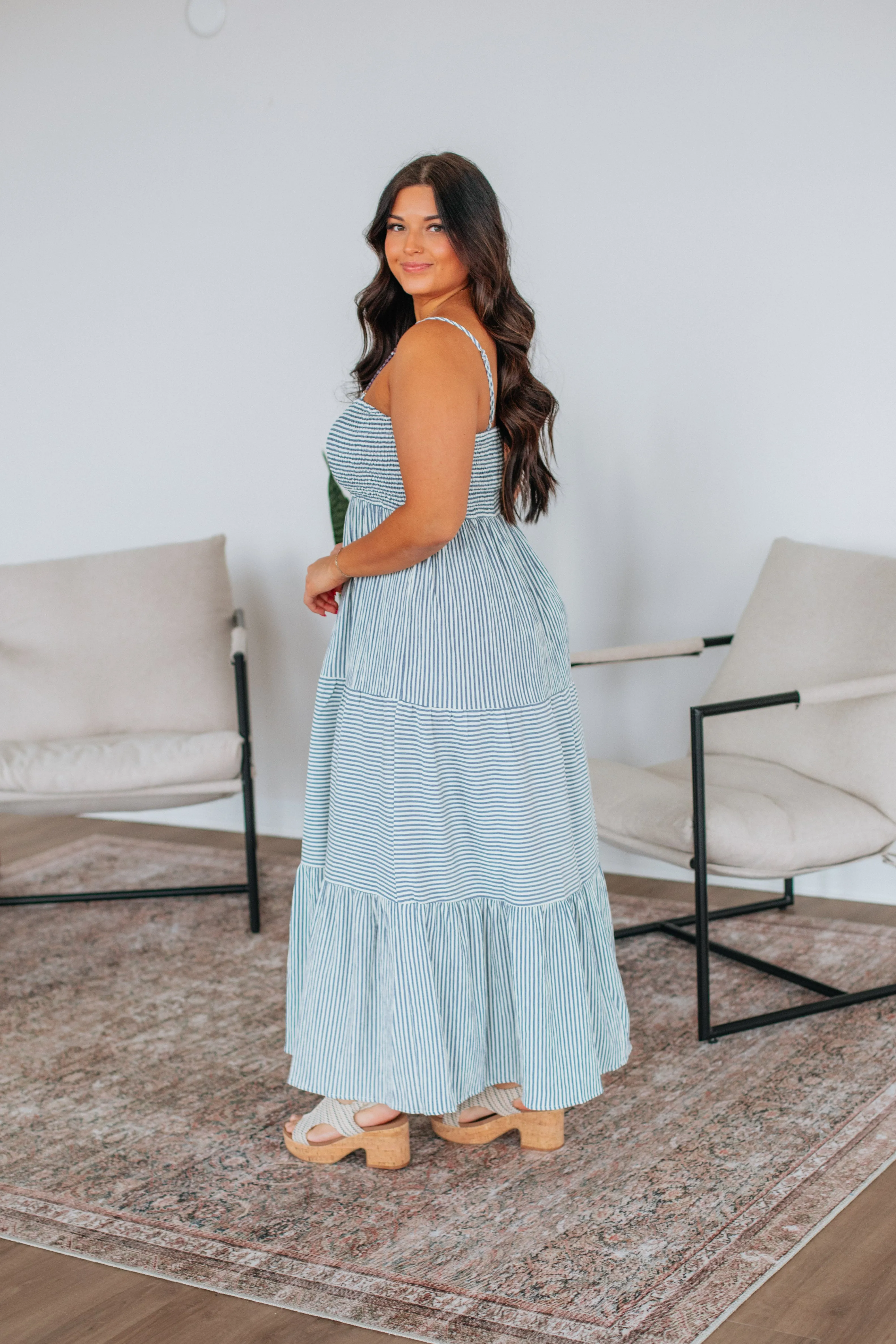 Shaylee Striped Dress - Steel Blue Mix