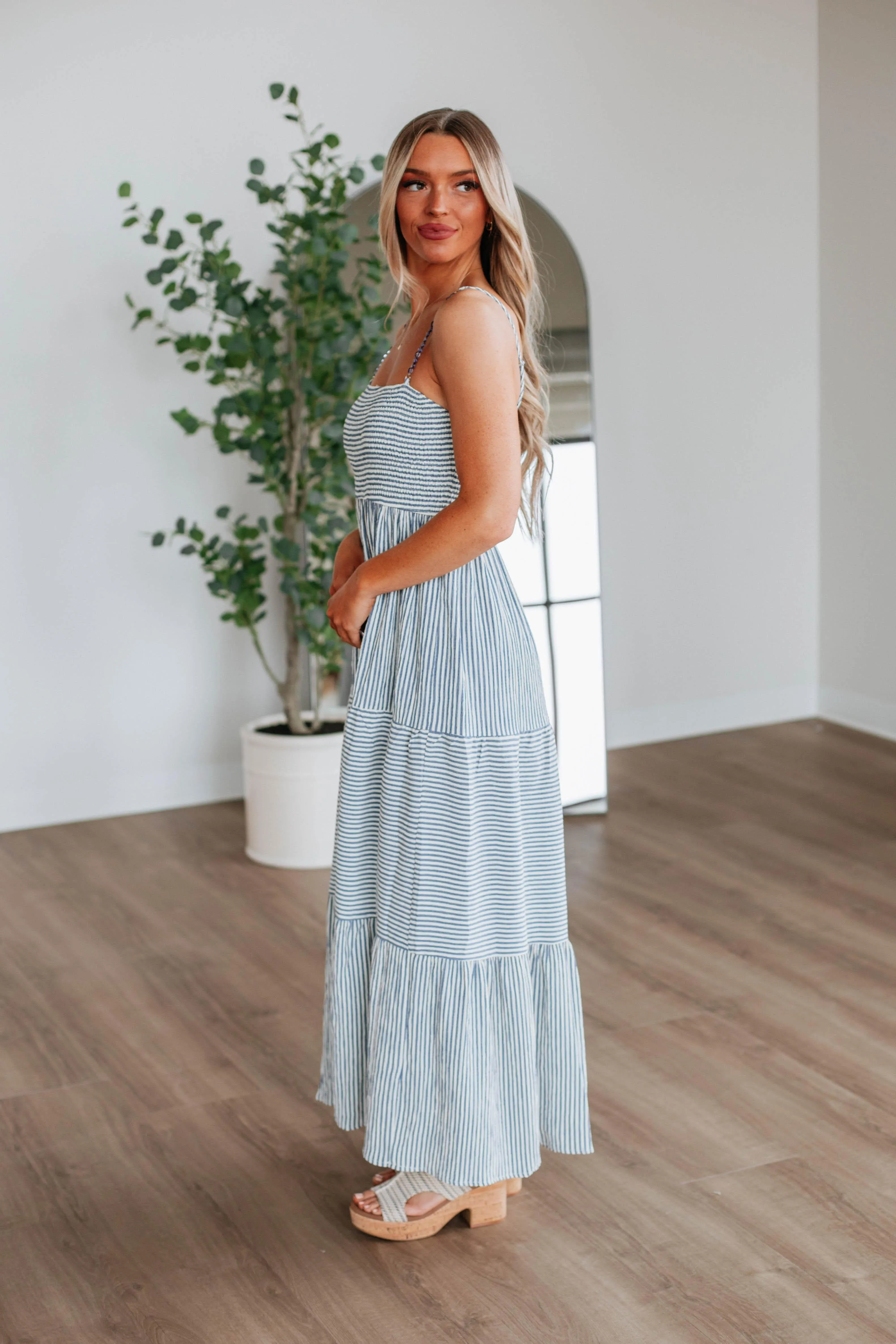Shaylee Striped Dress - Steel Blue Mix