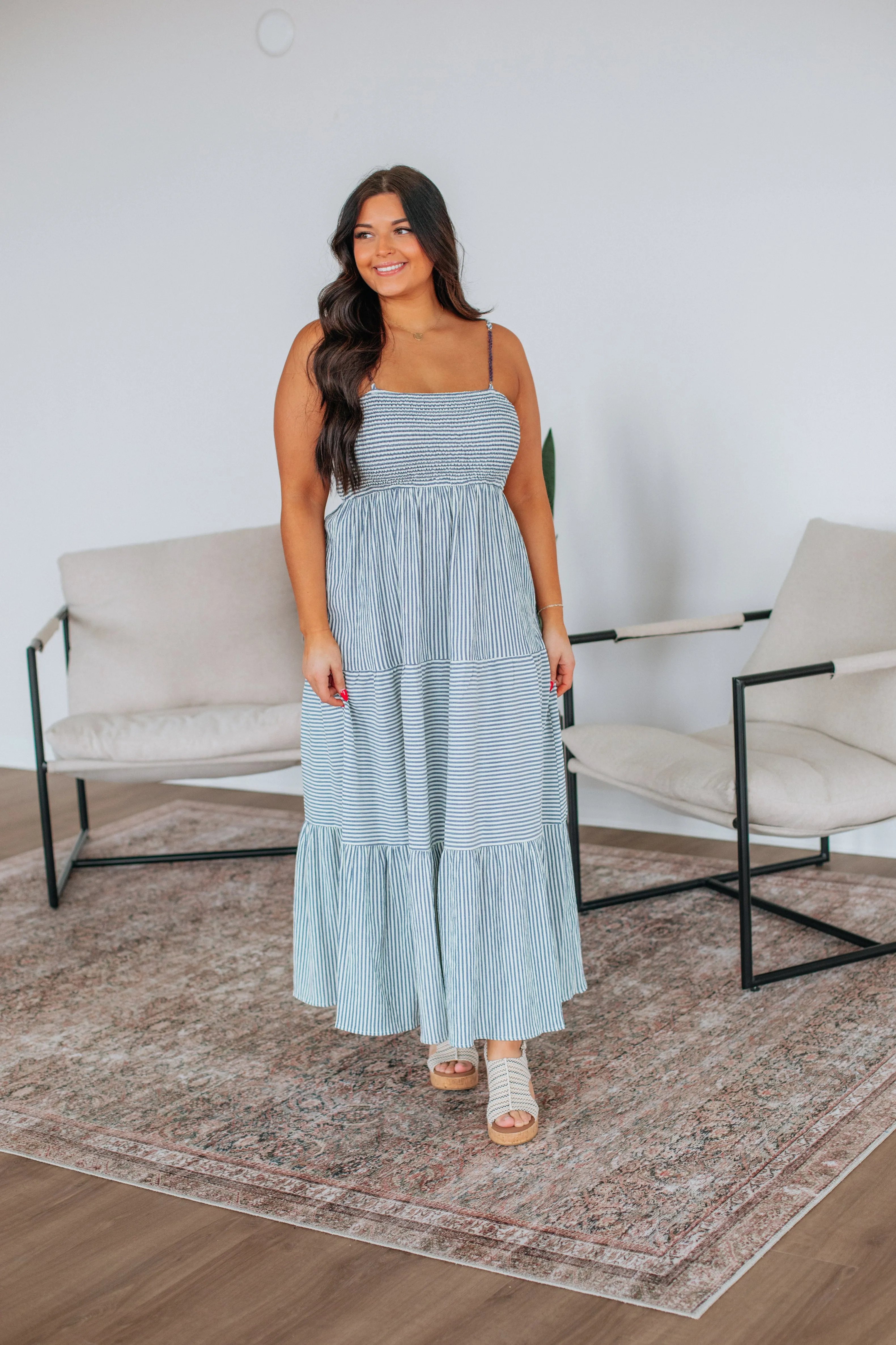 Shaylee Striped Dress - Steel Blue Mix