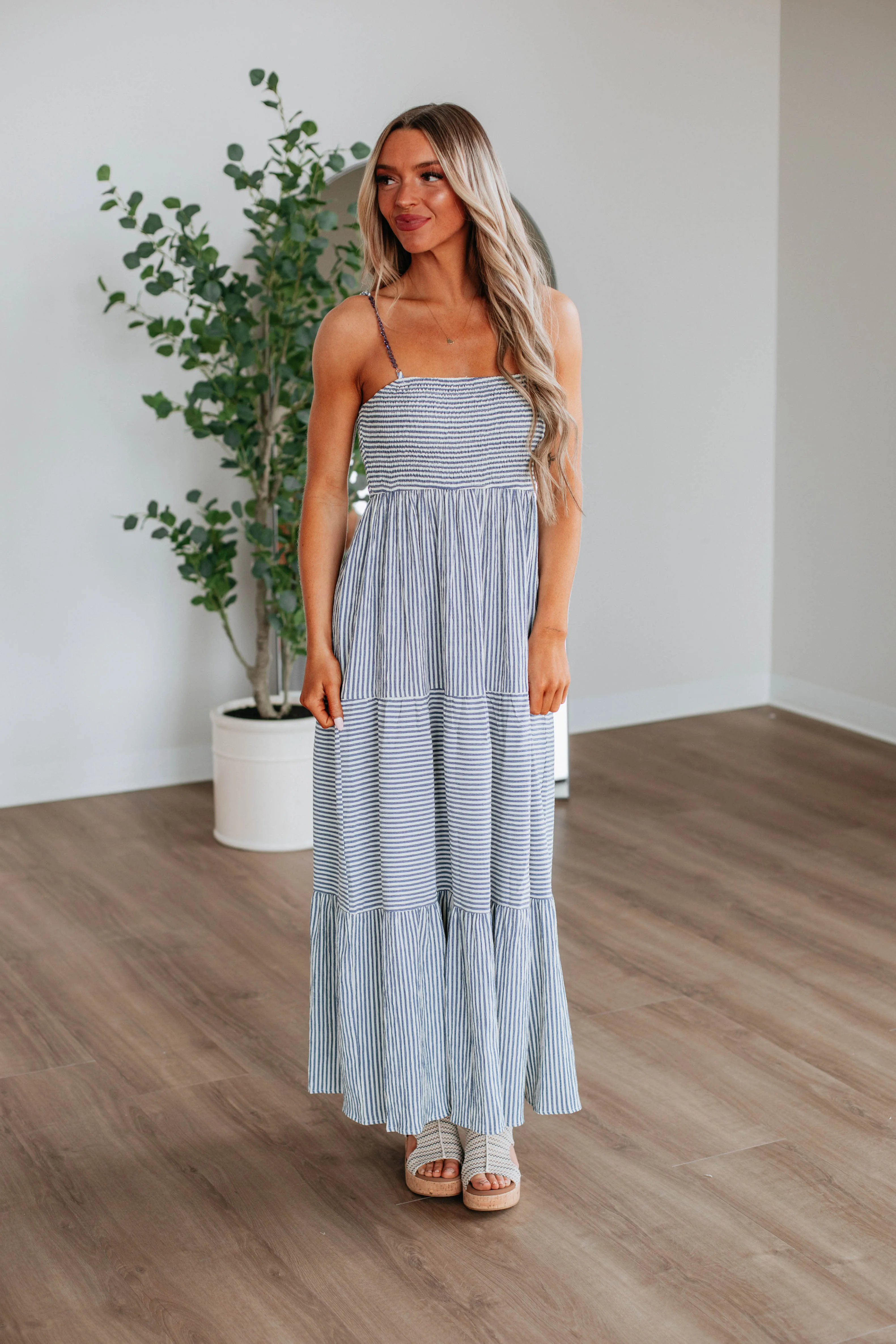 Shaylee Striped Dress - Steel Blue Mix