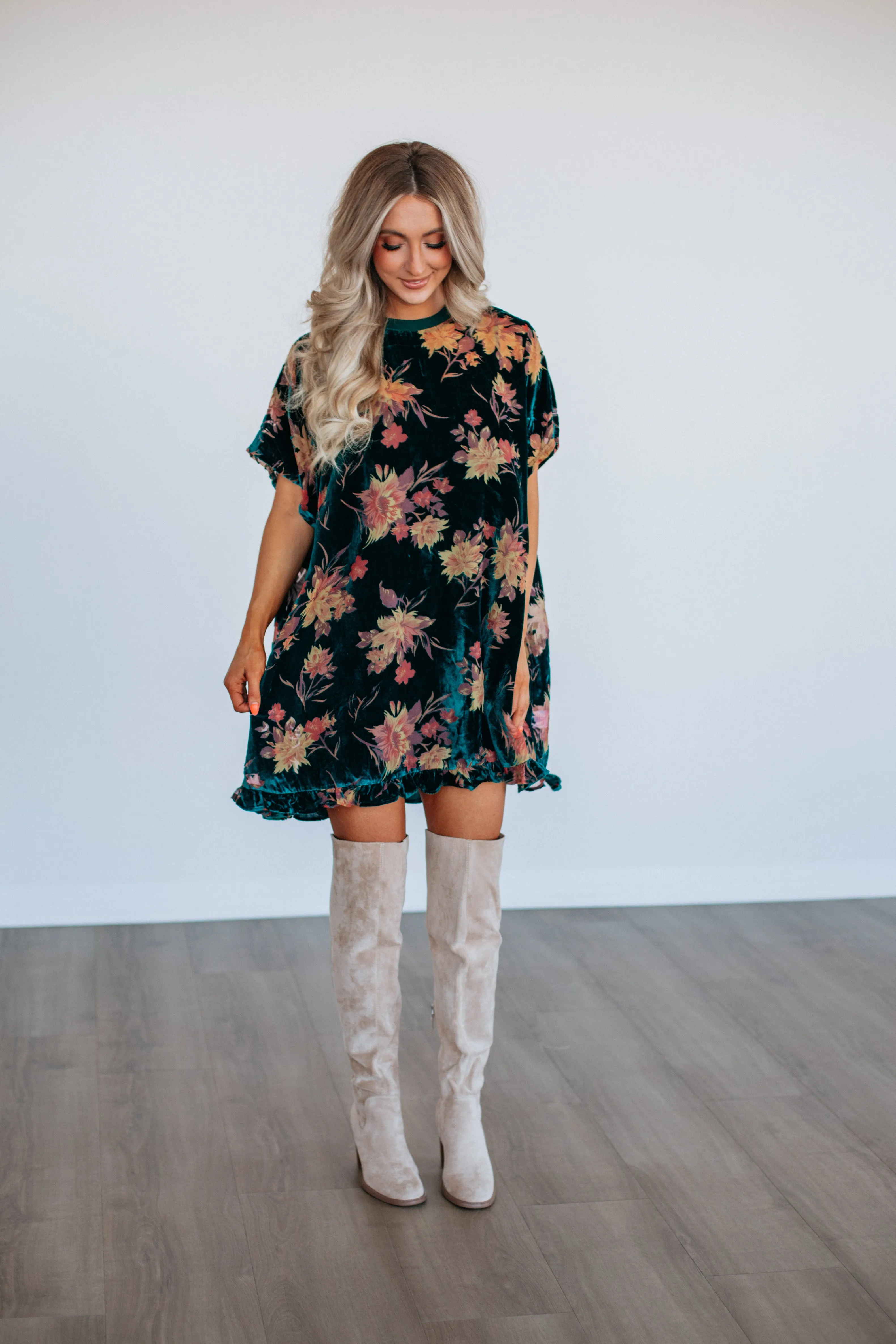Vanita Floral Velvet Dress