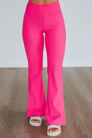 Zinia Ribbed Flare Leggings - Hot Pink