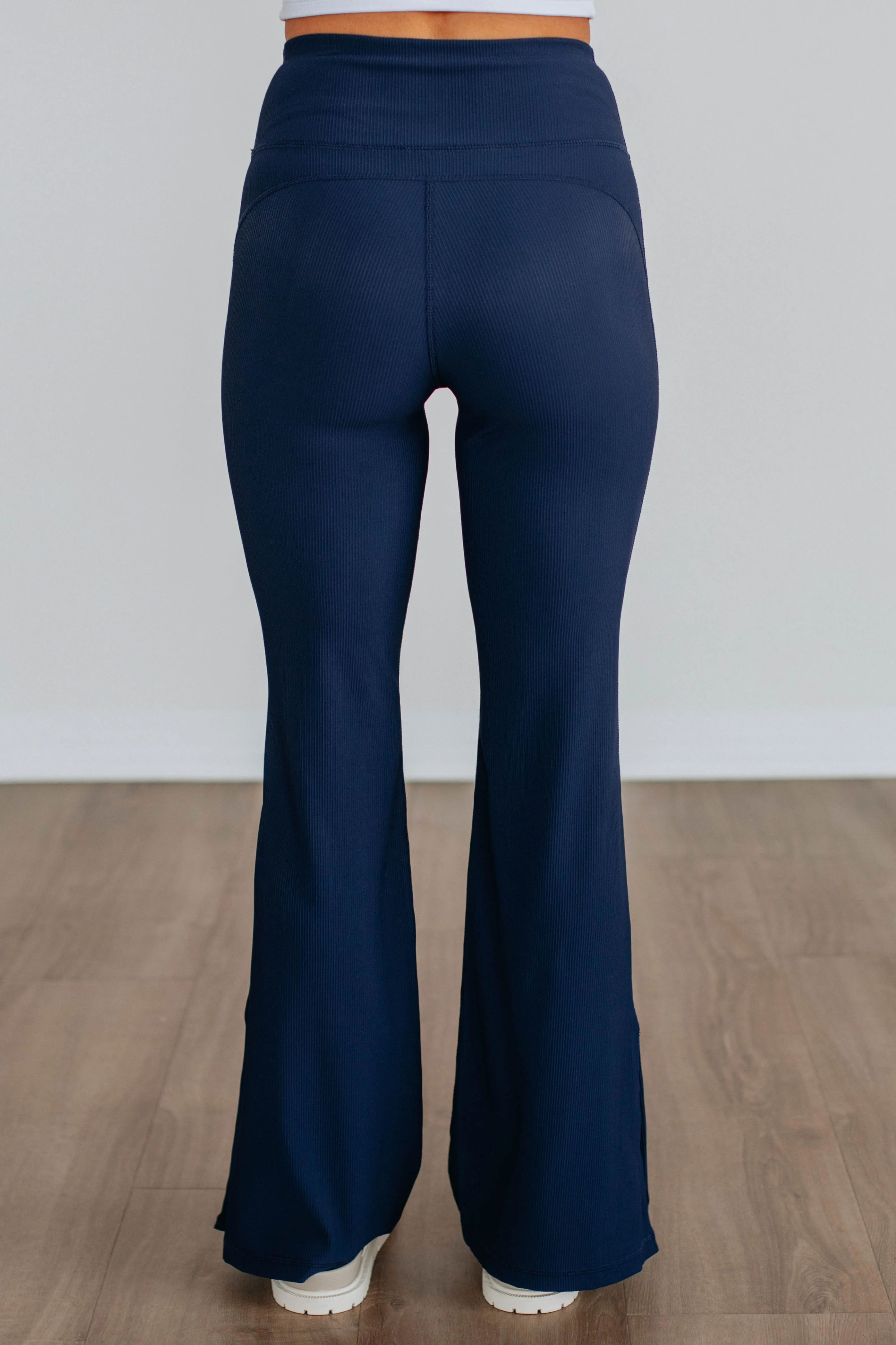 Zinia Ribbed Flare Leggings - Navy
