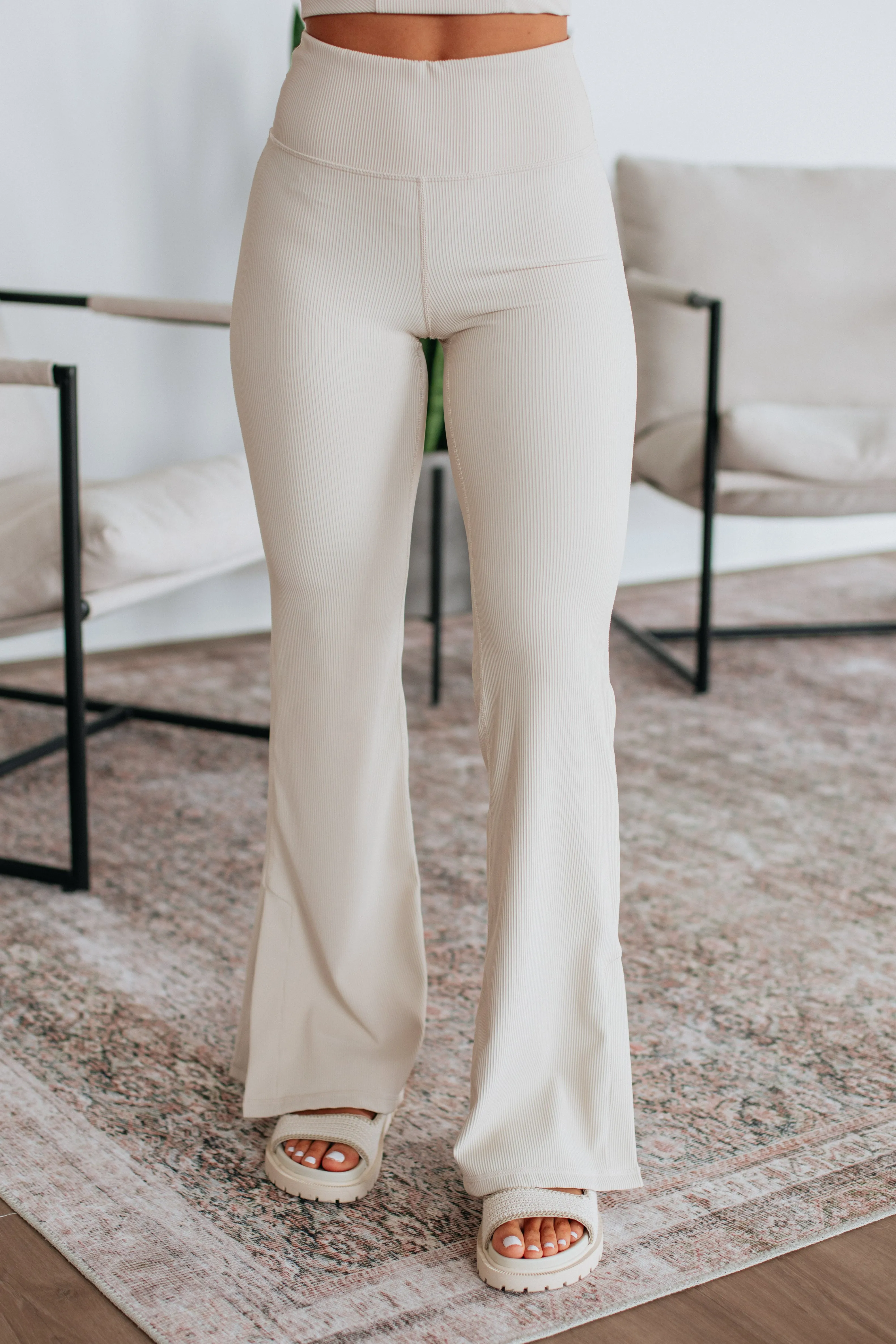 Zinia Ribbed Flare Leggings - Seashell